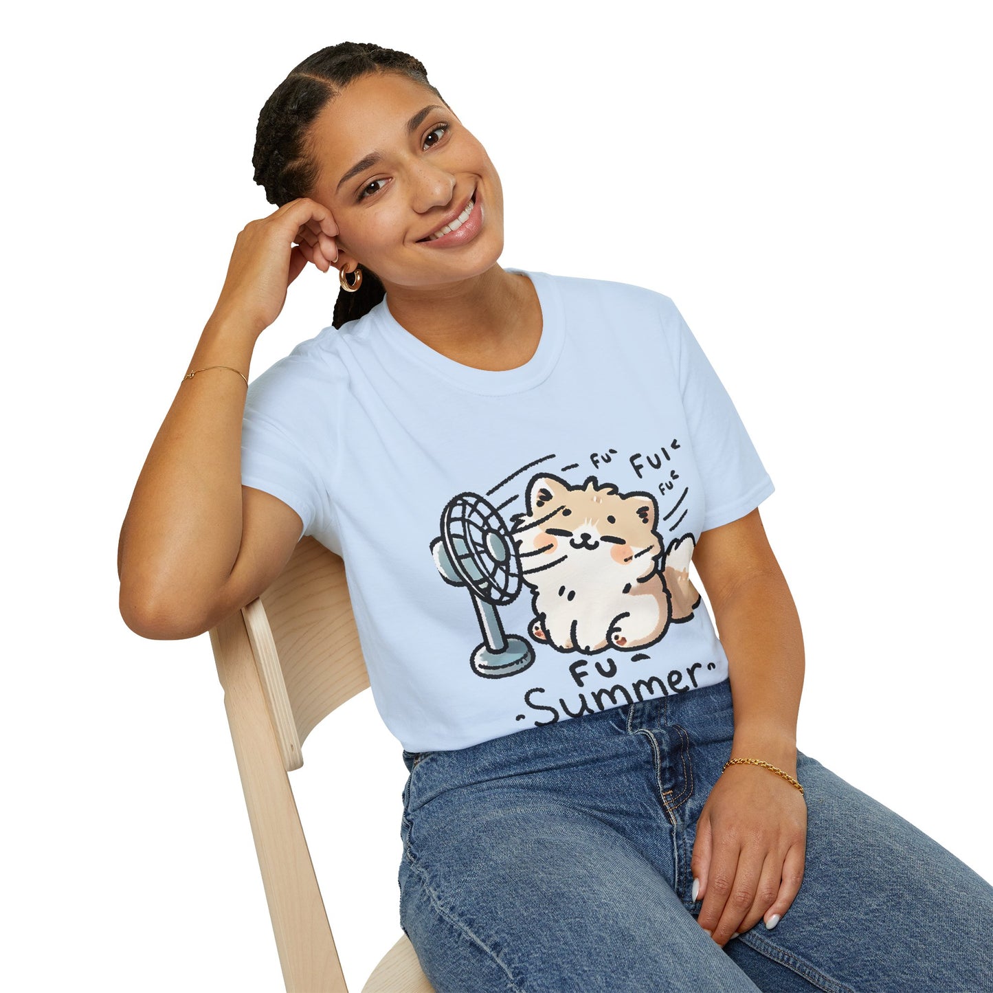 Funny Summer Shirt - Cute Fluffy Dog Cooling Off Tee (Fu Summer)