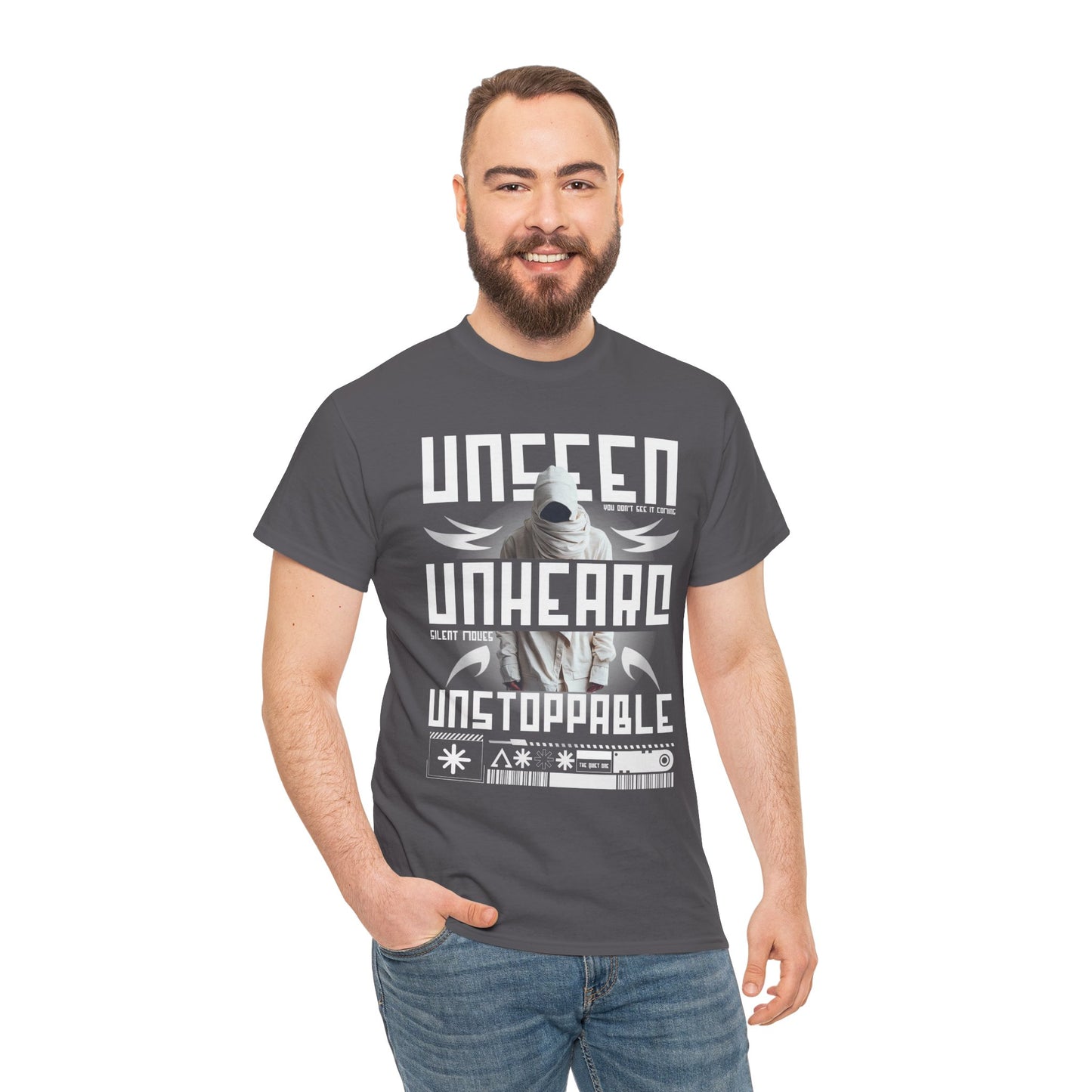 T-Shirt — "Unseen, Unheard, Unstoppable" Graphic Tee (Bold Futuristic Design)