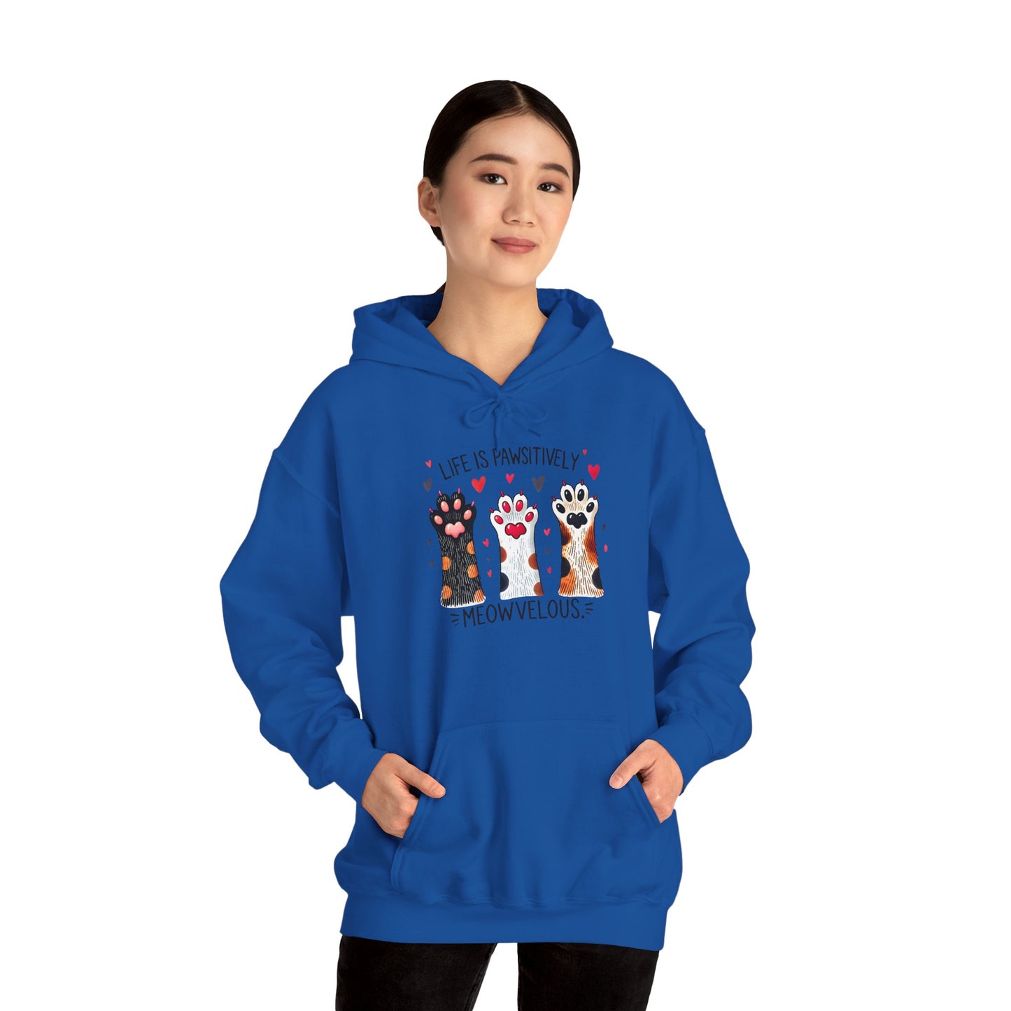 Cat Lover Hoodie — "Life is Pawsitively Meowvelous" Cute Cat Graphic Pullover