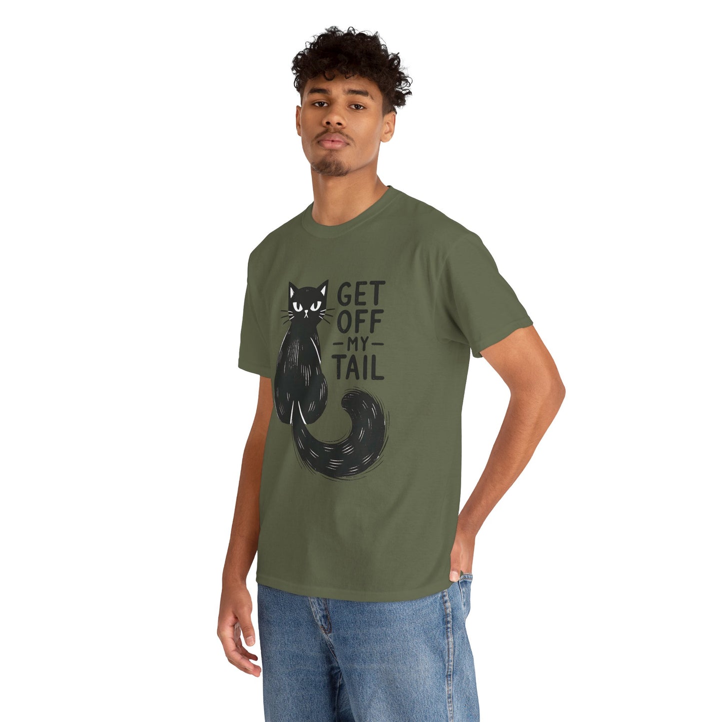 Cat T-Shirt — "Get Off My Tail" Funny Black Cat Tee