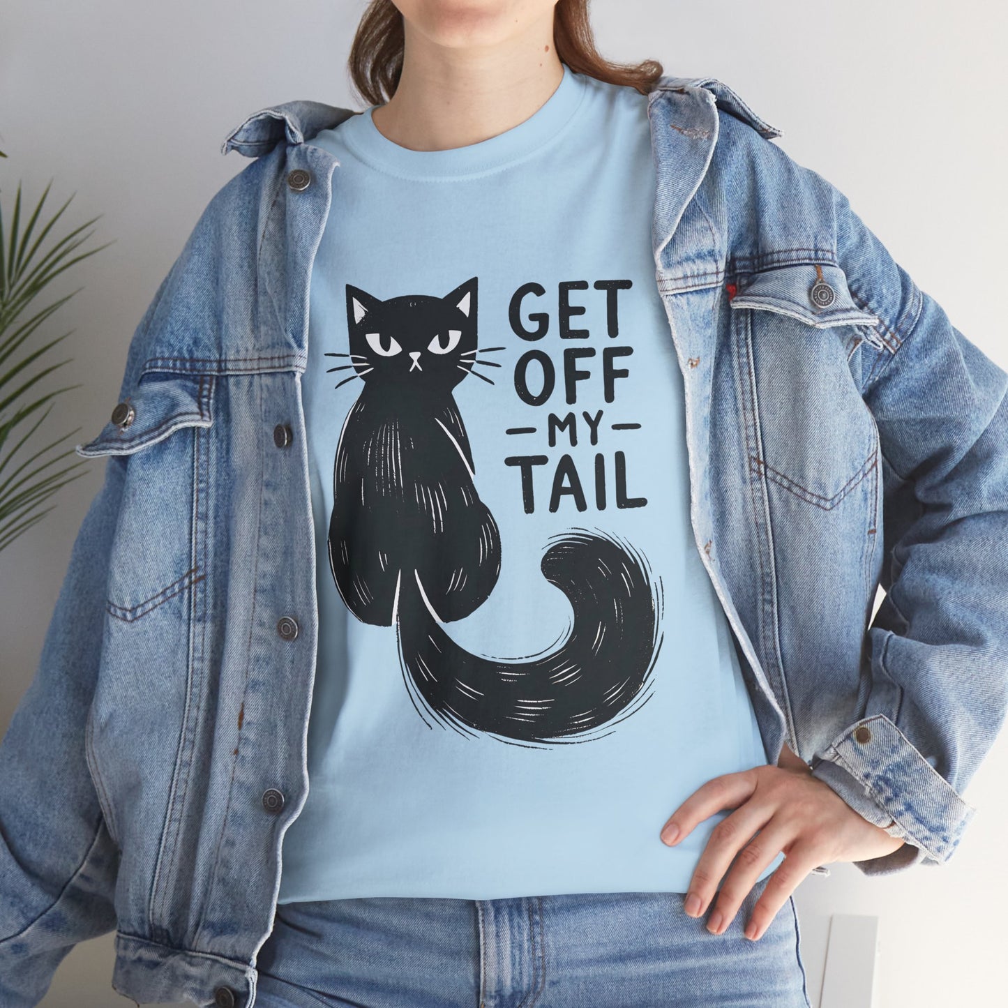 Cat T-Shirt — "Get Off My Tail" Funny Black Cat Tee