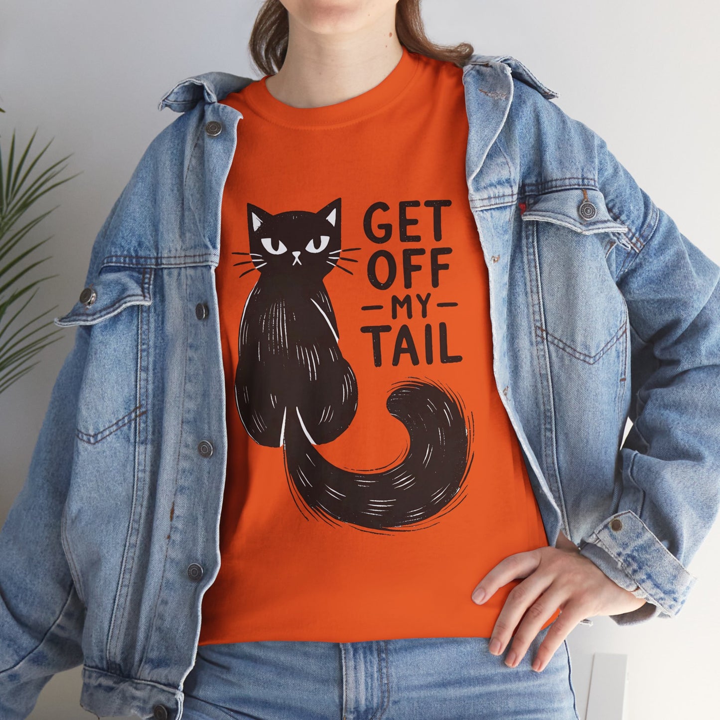 Cat T-Shirt — "Get Off My Tail" Funny Black Cat Tee
