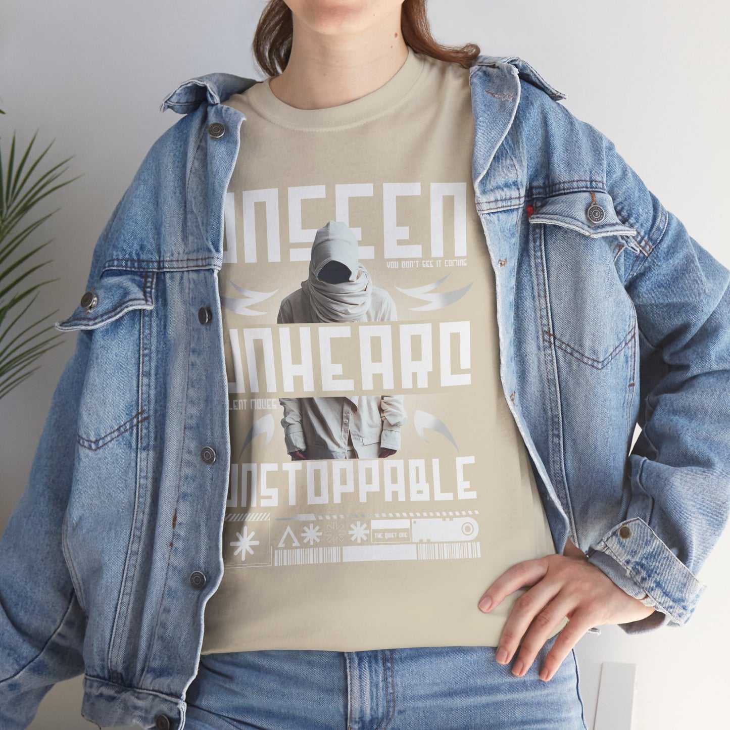 T-Shirt — "Unseen, Unheard, Unstoppable" Graphic Tee (Bold Futuristic Design)