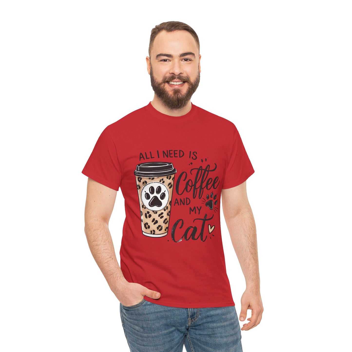 Coffee and My Cat T-Shirt — Leopard Coffee Cup Cat Paw Tee