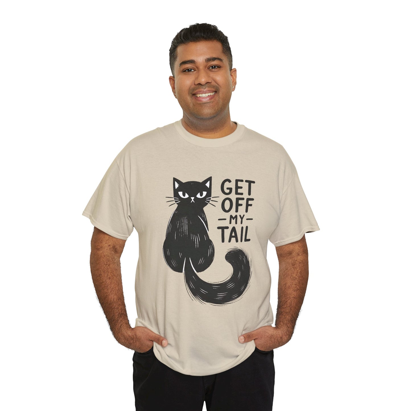 Cat T-Shirt — "Get Off My Tail" Funny Black Cat Tee