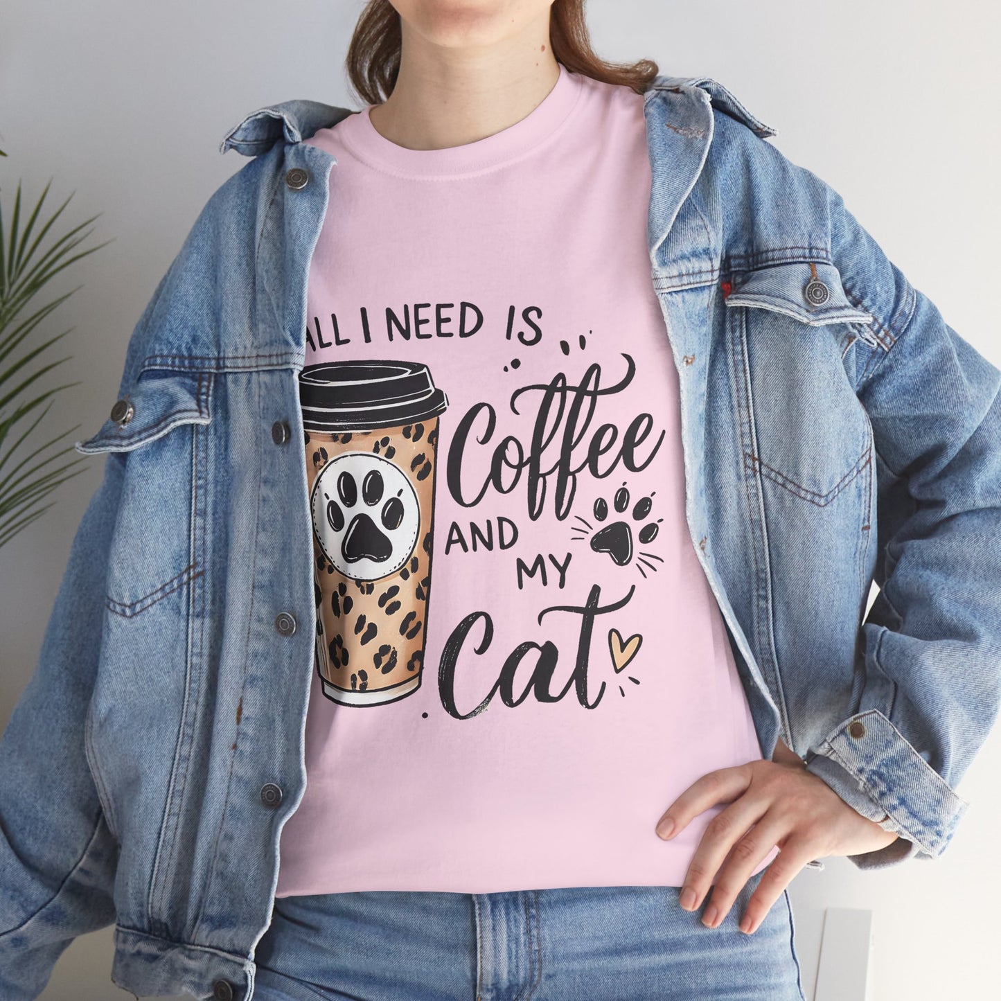 Coffee and My Cat T-Shirt — Leopard Coffee Cup Cat Paw Tee