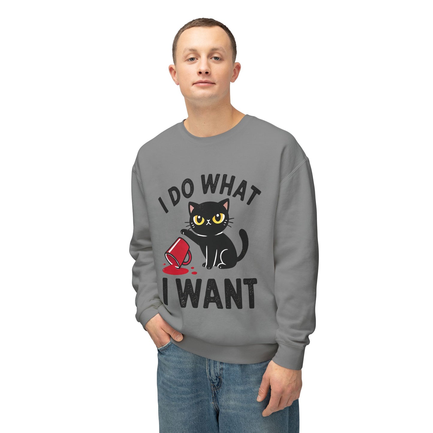 Cat Graphic Sweatshirt "I Do What I Want" – Cute Rebellious Cat Crewneck