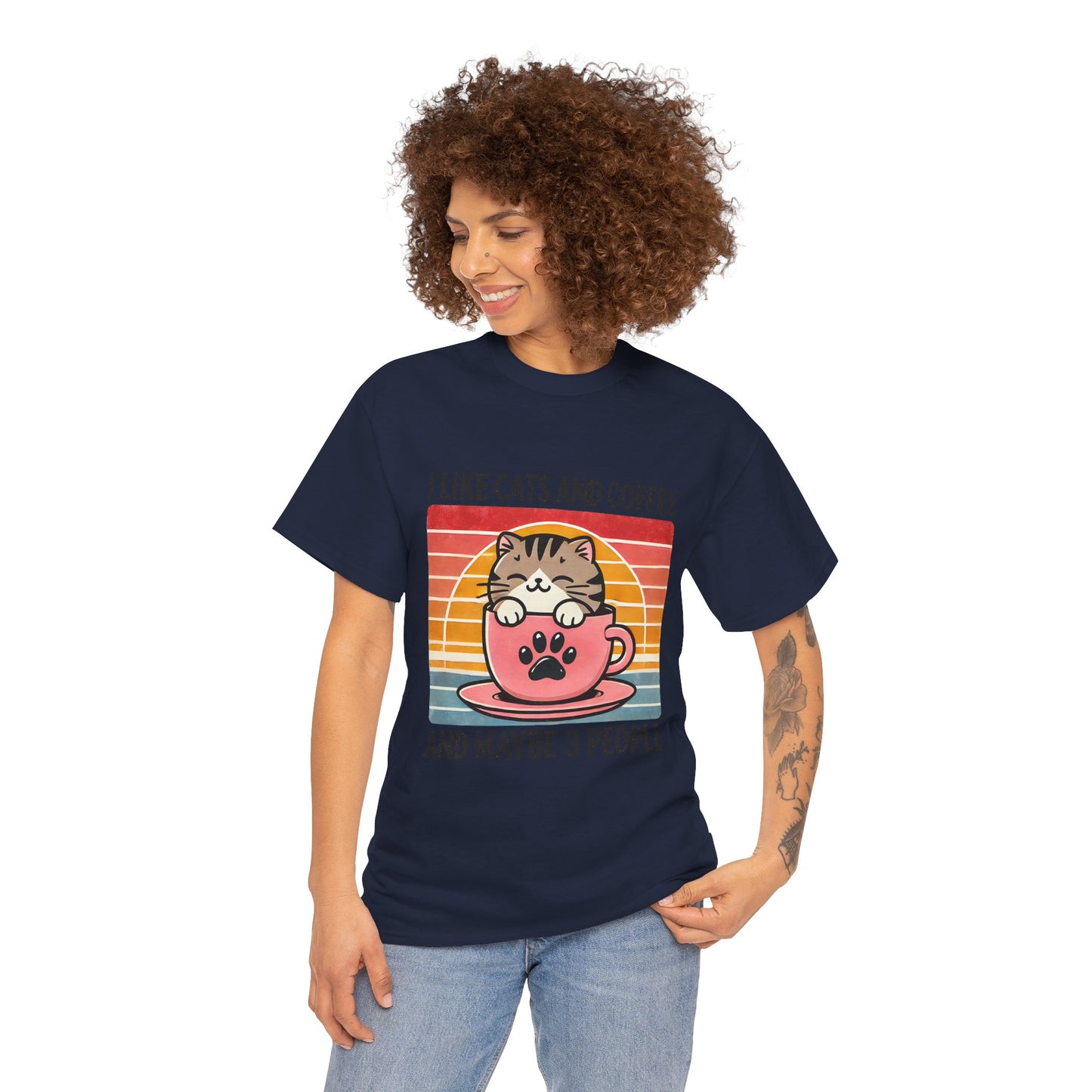Cat & Coffee T-Shirt — "I Like Cats and Coffee and Maybe 3 People" Cute Vintage Tee