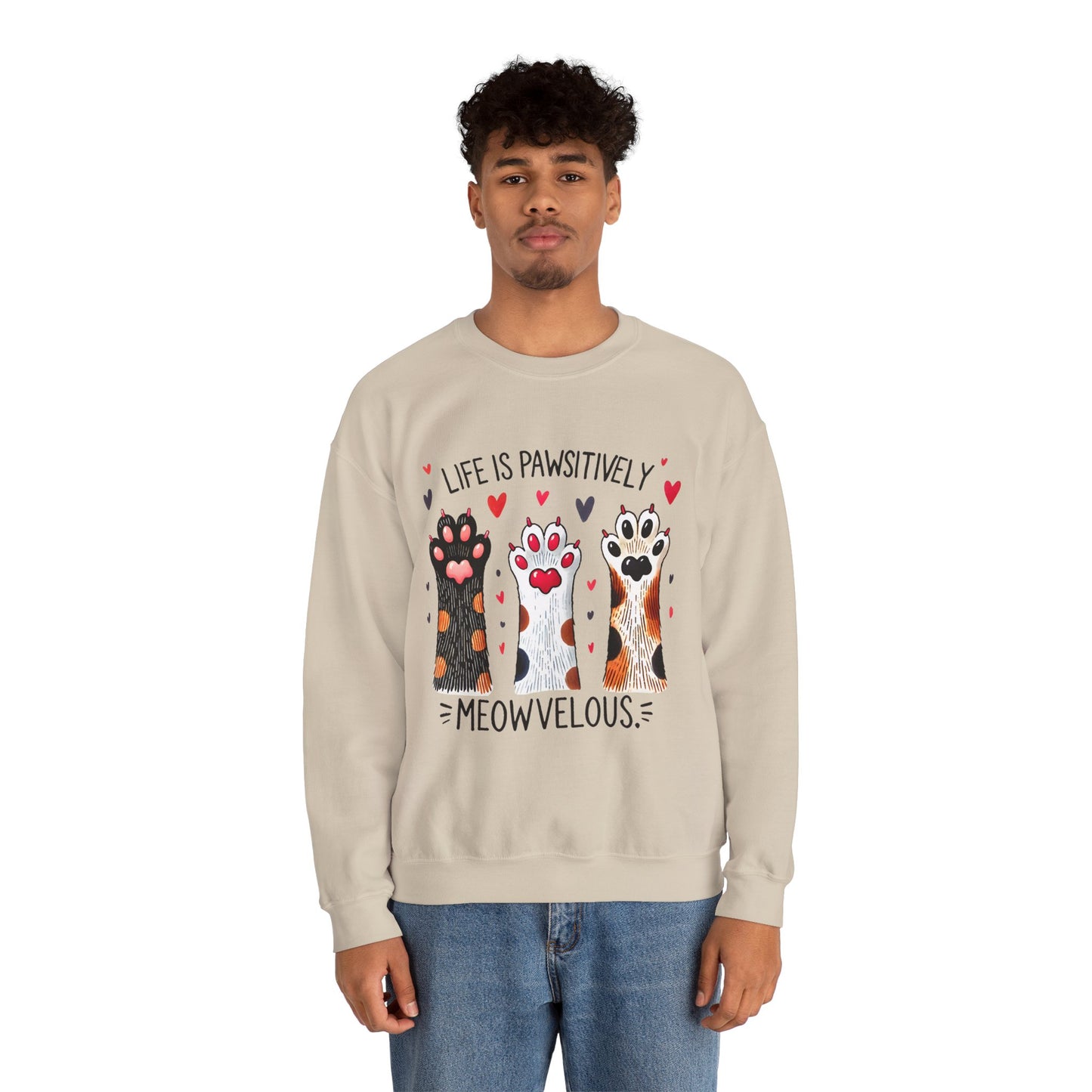 Cat Paw Sweatshirt – "Life Is Pawsitively Meowvelous" Cute Cat Lover Crewneck