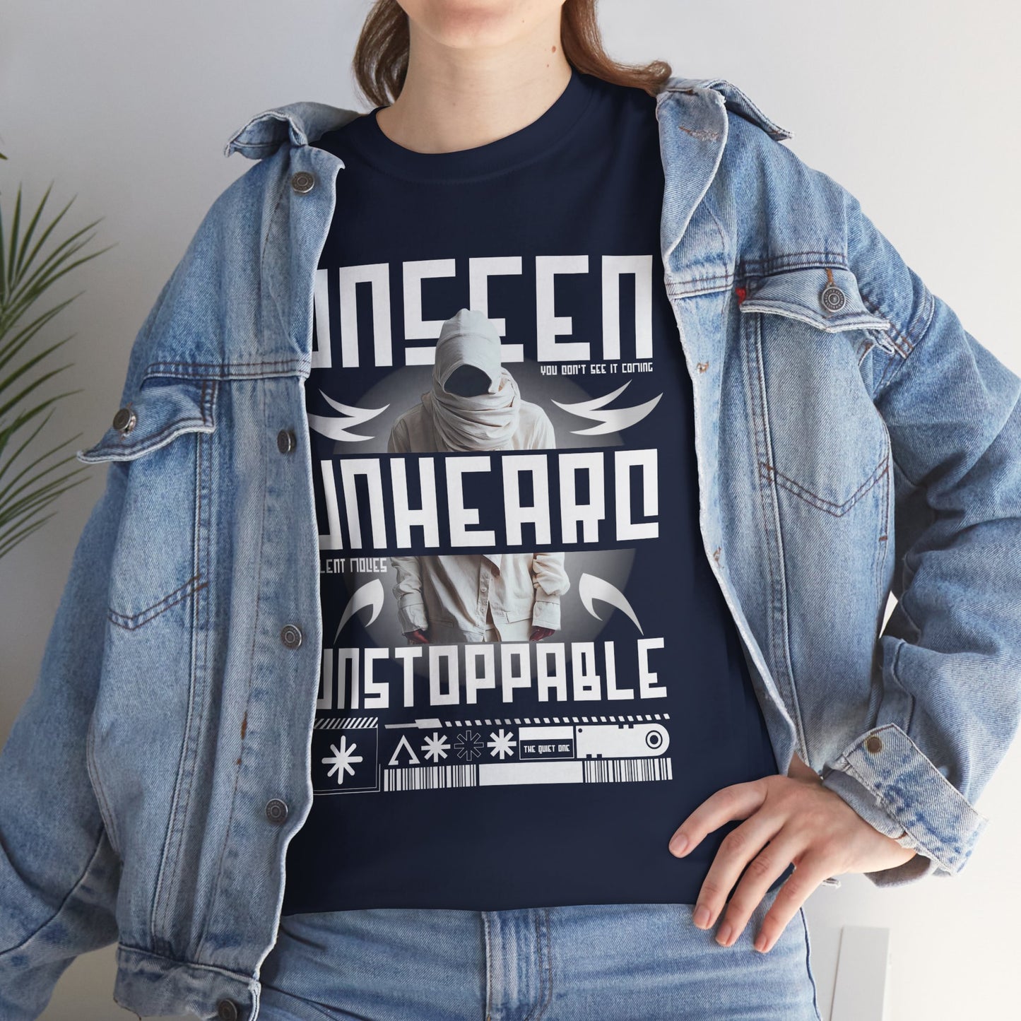 T-Shirt — "Unseen, Unheard, Unstoppable" Graphic Tee (Bold Futuristic Design)