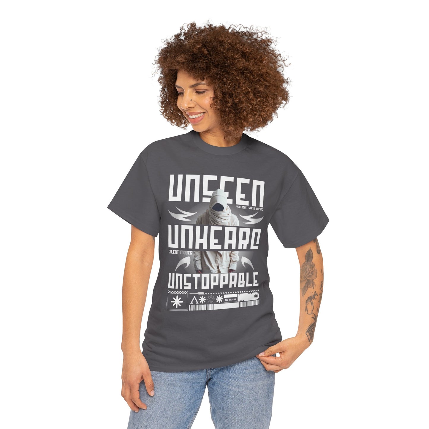 T-Shirt — "Unseen, Unheard, Unstoppable" Graphic Tee (Bold Futuristic Design)