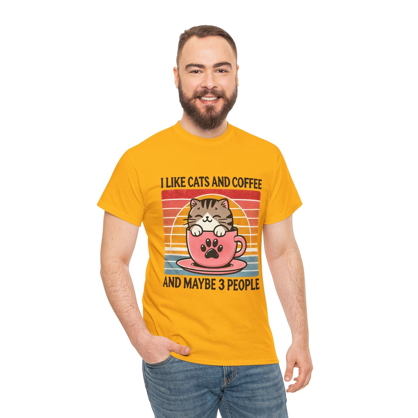 Cat & Coffee T-Shirt — "I Like Cats and Coffee and Maybe 3 People" Cute Vintage Tee