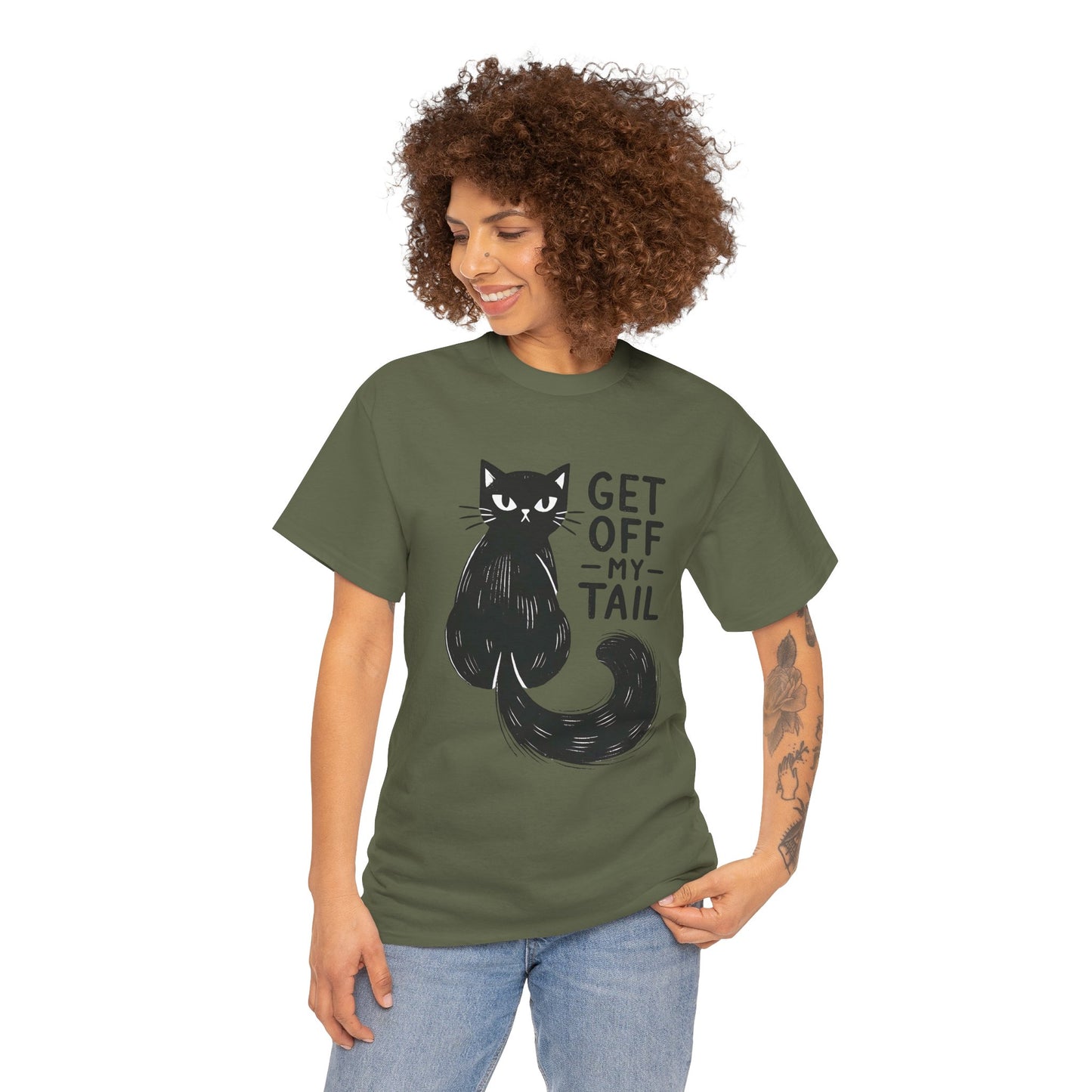 Cat T-Shirt — "Get Off My Tail" Funny Black Cat Tee