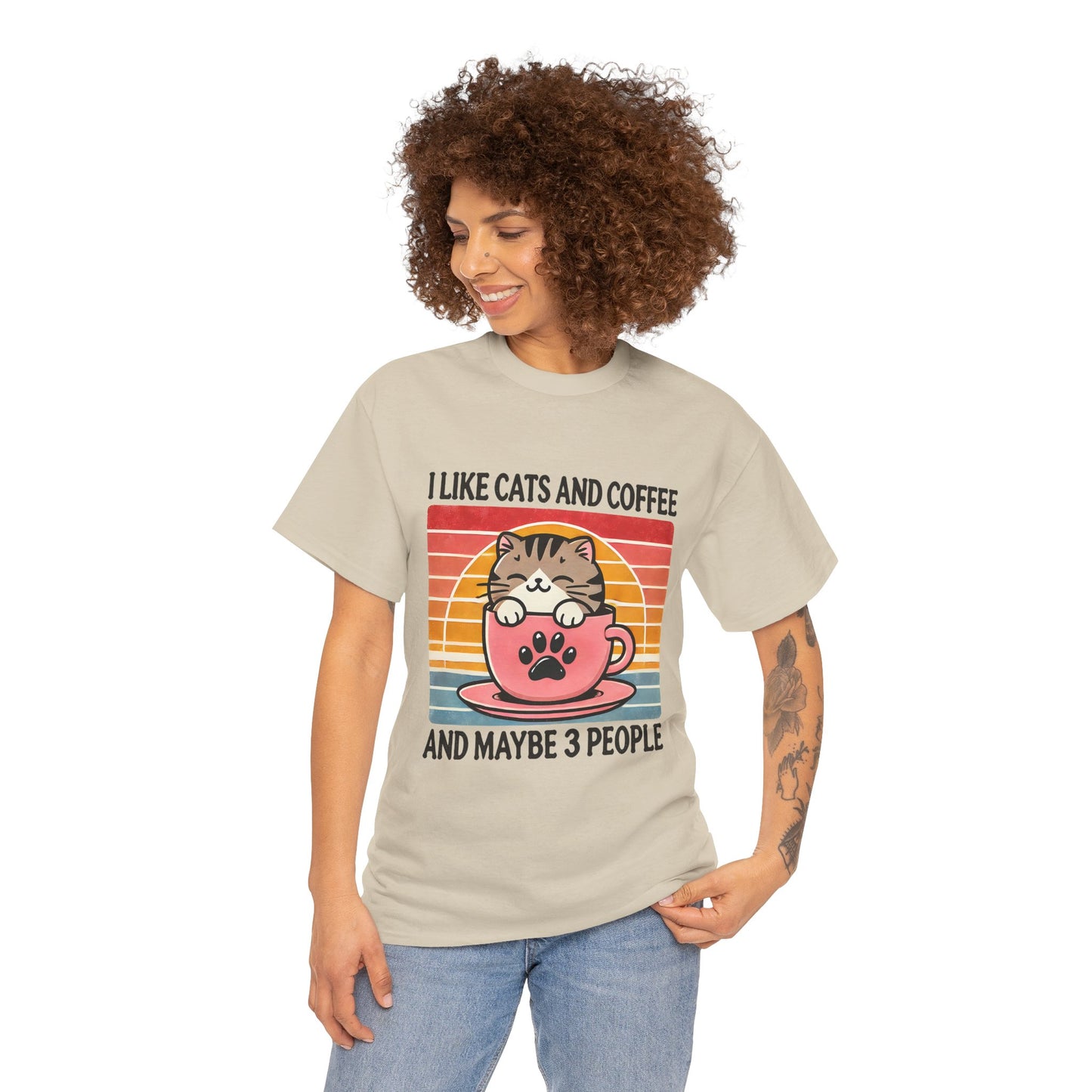 Cat & Coffee T-Shirt — "I Like Cats and Coffee and Maybe 3 People" Cute Vintage Tee