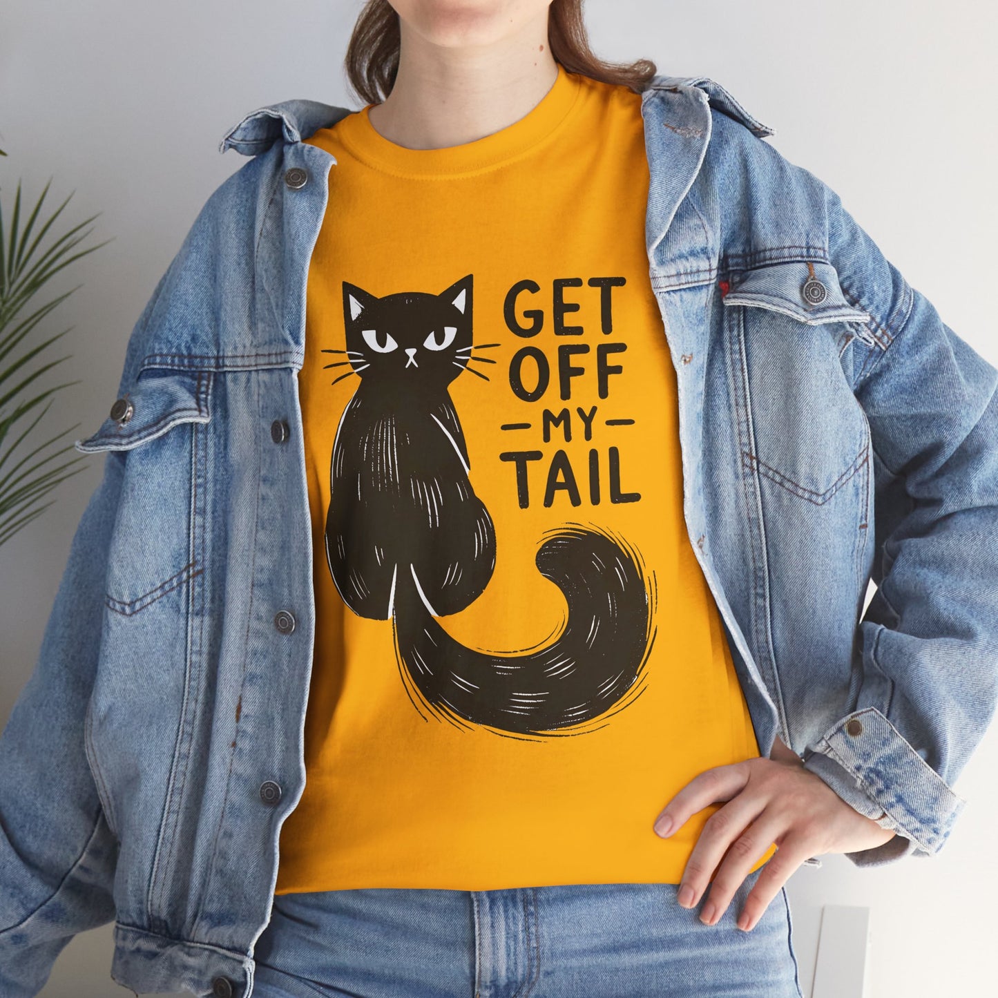 Cat T-Shirt — "Get Off My Tail" Funny Black Cat Tee