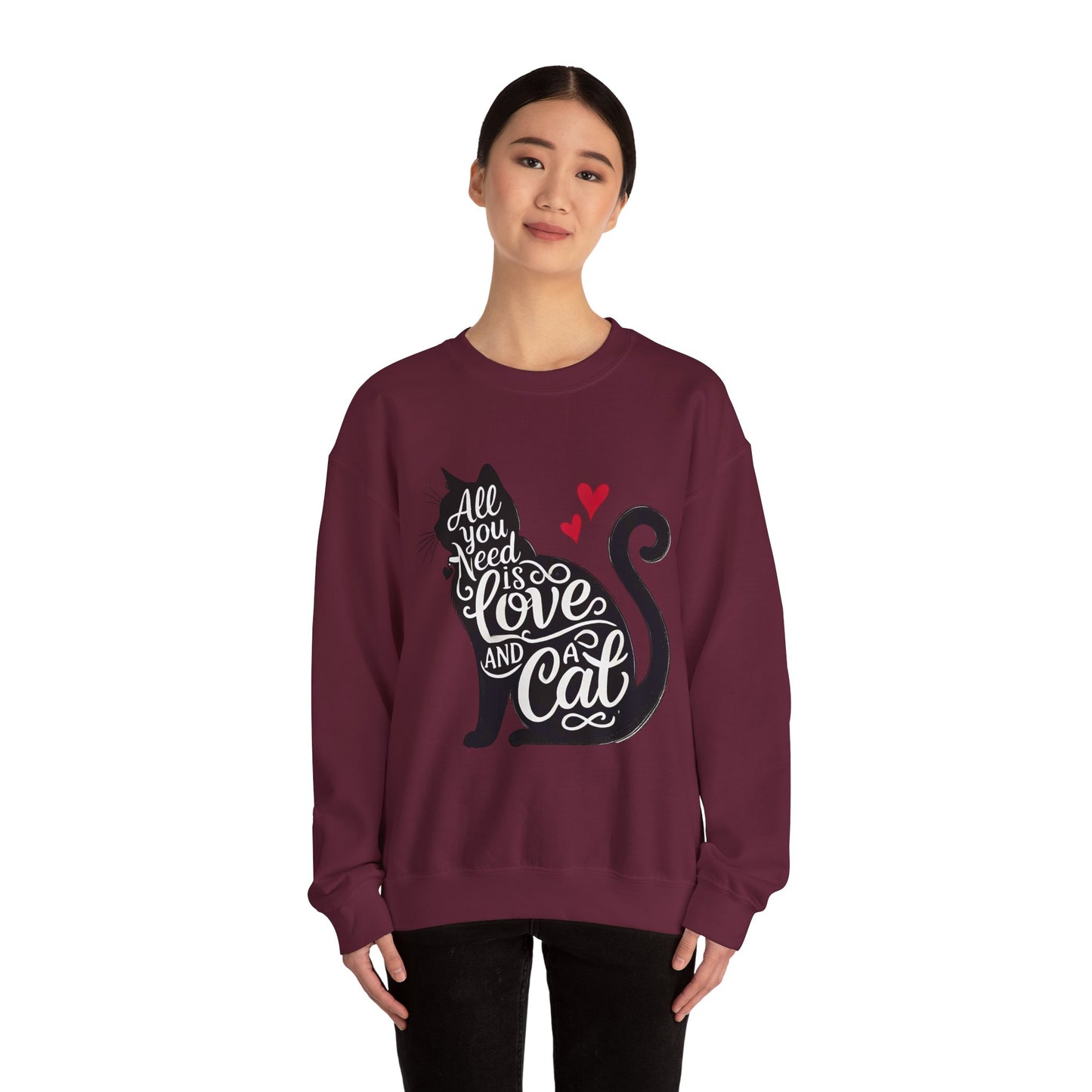 All You Need Is Love and a Cat sweatshirt - Cat Lover Crewneck Sweatshirt