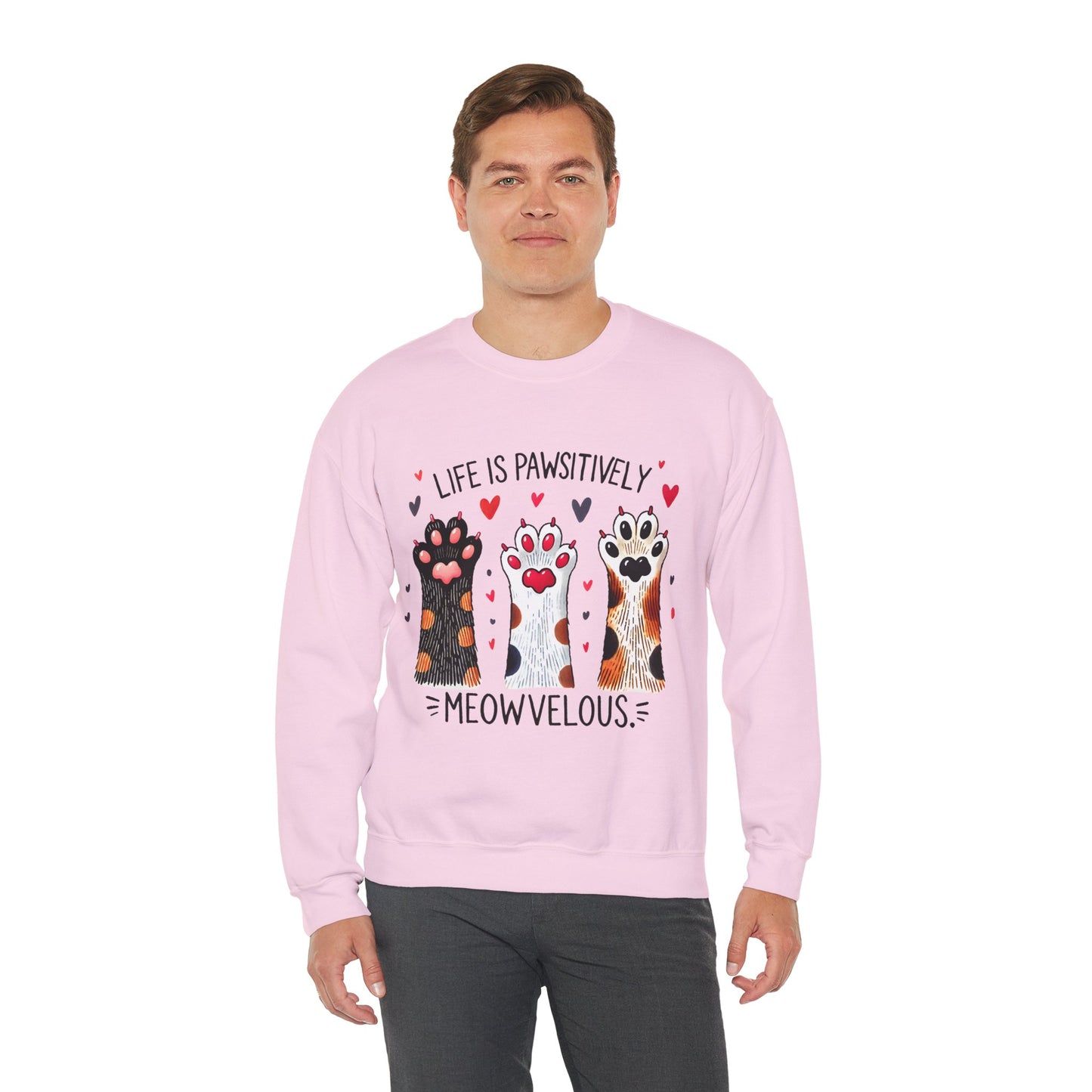 Cat Paw Sweatshirt – "Life Is Pawsitively Meowvelous" Cute Cat Lover Crewneck