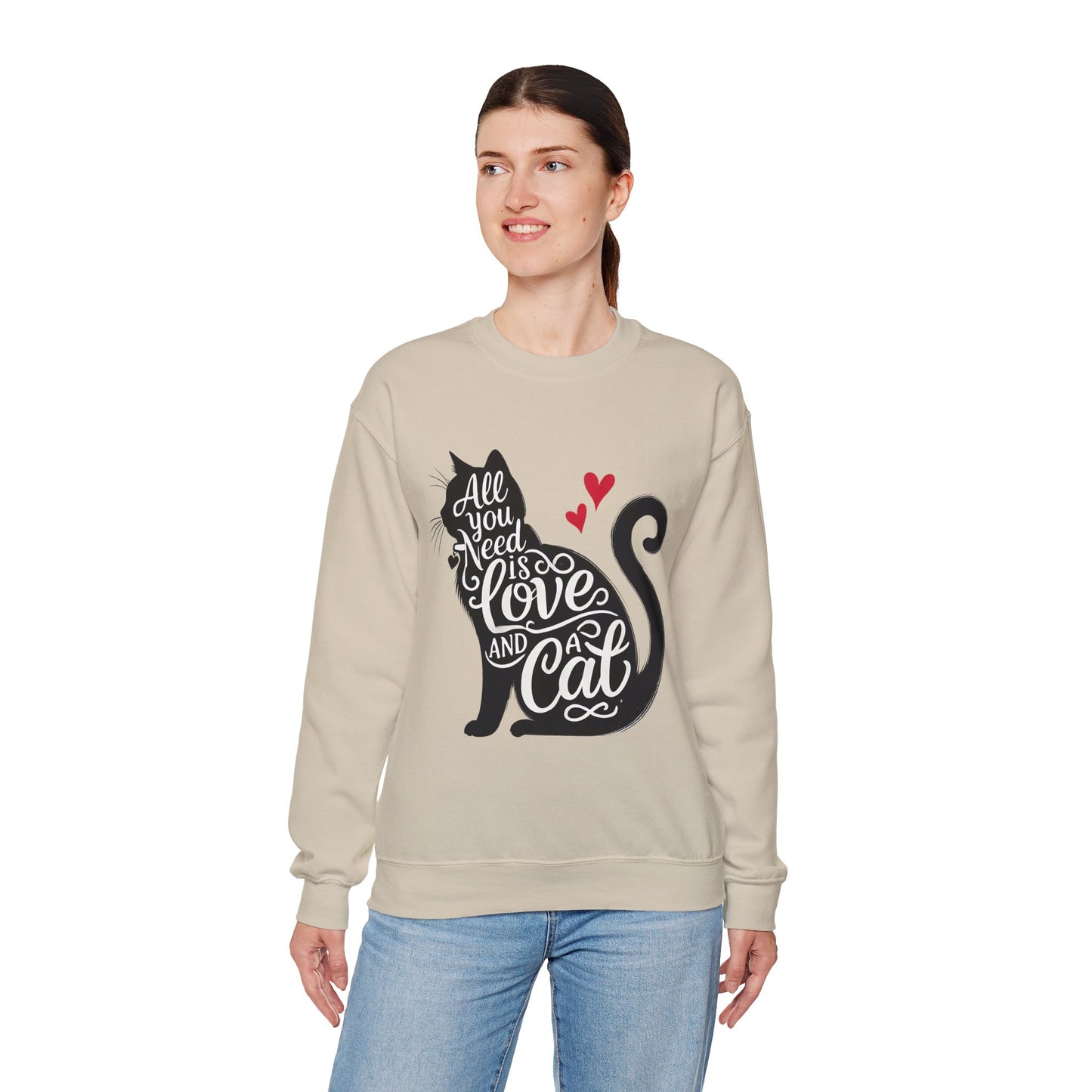 All You Need Is Love and a Cat sweatshirt - Cat Lover Crewneck Sweatshirt