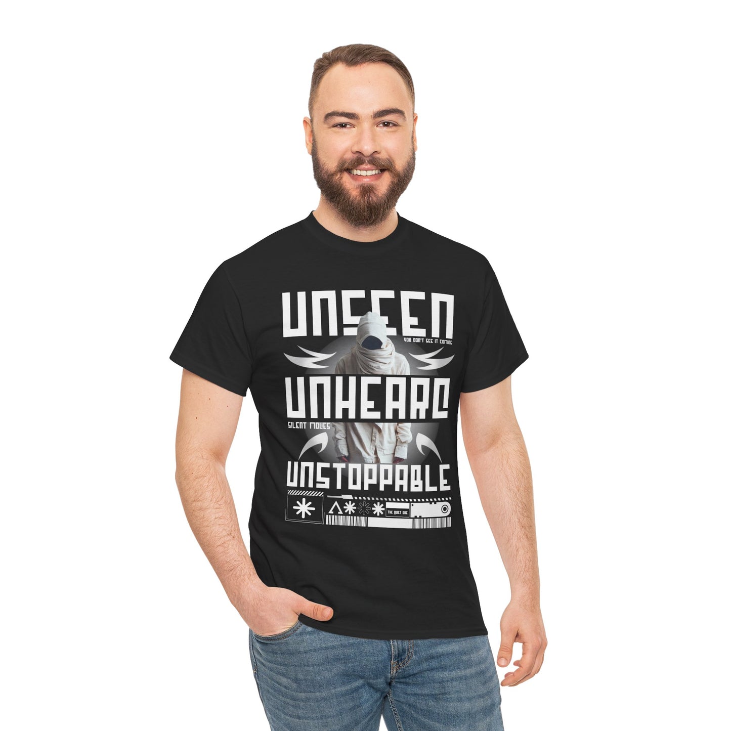 T-Shirt — "Unseen, Unheard, Unstoppable" Graphic Tee (Bold Futuristic Design)