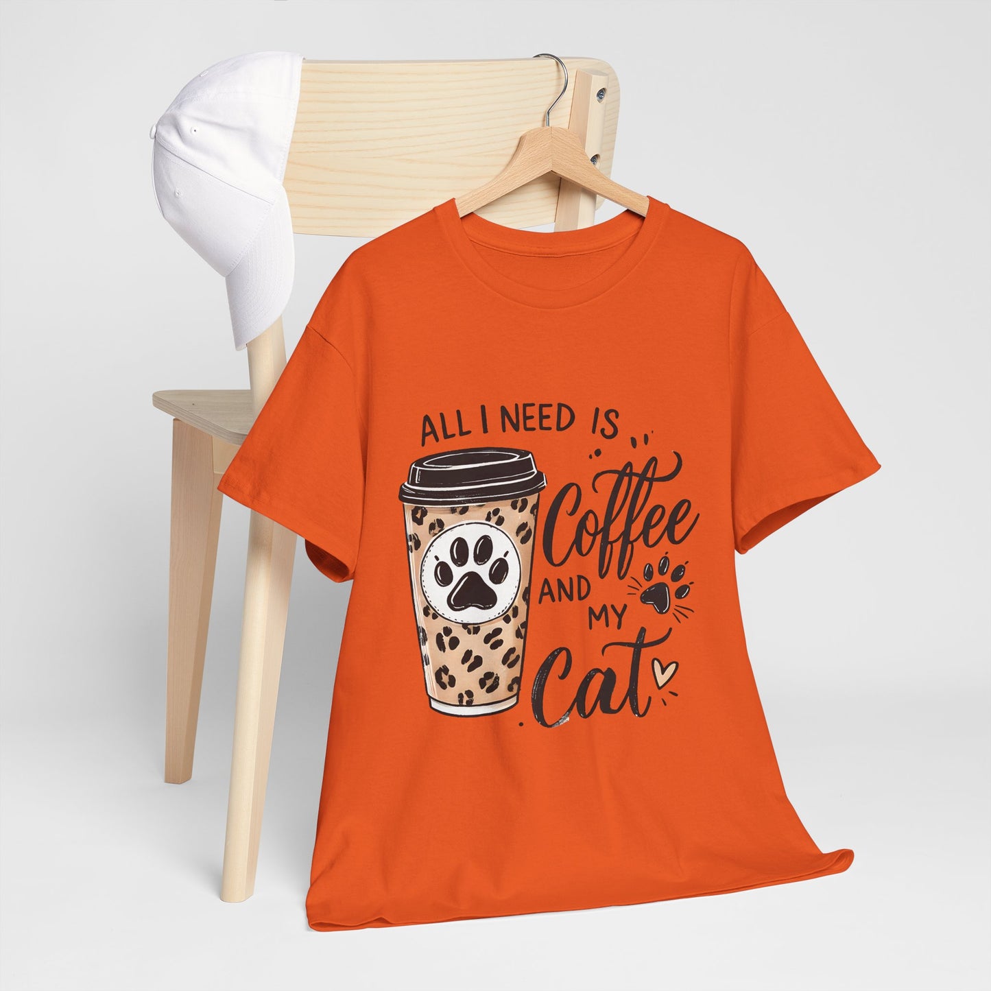 Coffee and My Cat T-Shirt — Leopard Coffee Cup Cat Paw Tee
