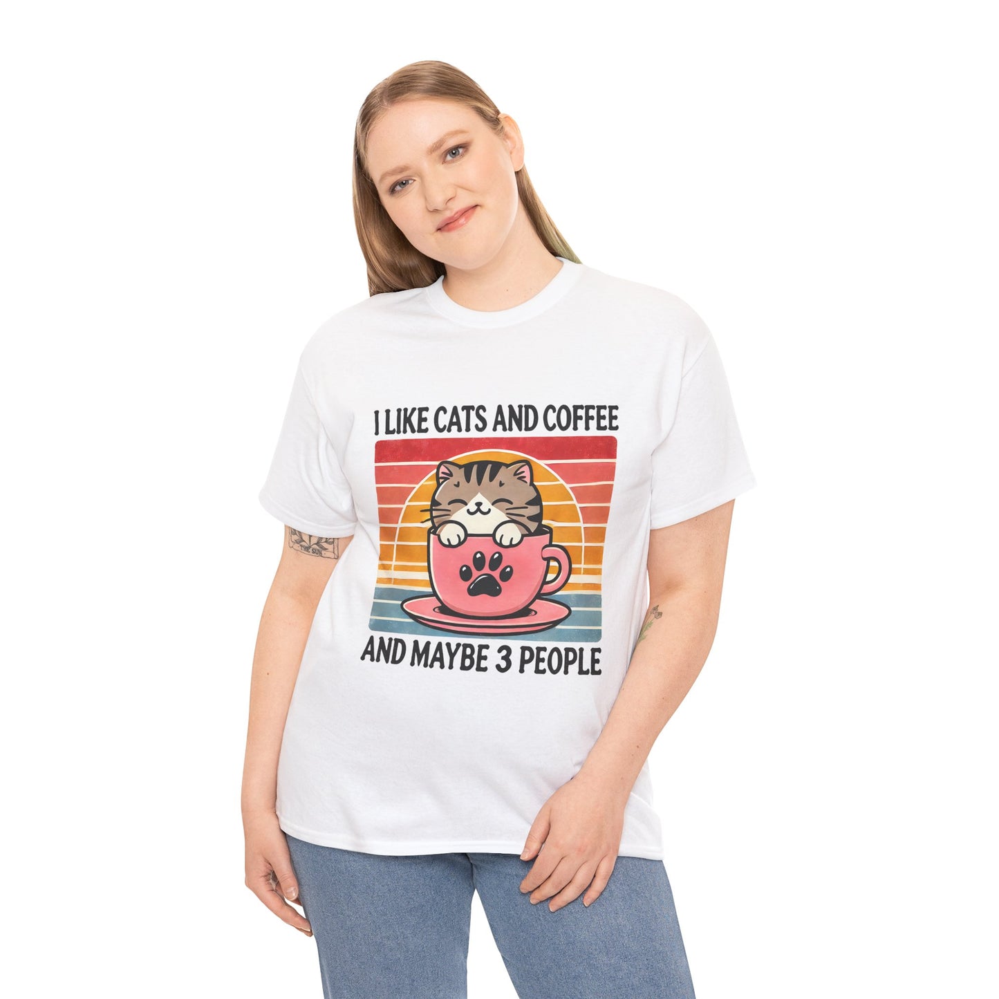 Cat & Coffee T-Shirt — "I Like Cats and Coffee and Maybe 3 People" Cute Vintage Tee