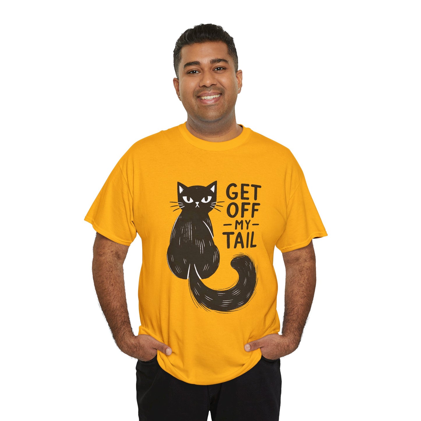 Cat T-Shirt — "Get Off My Tail" Funny Black Cat Tee
