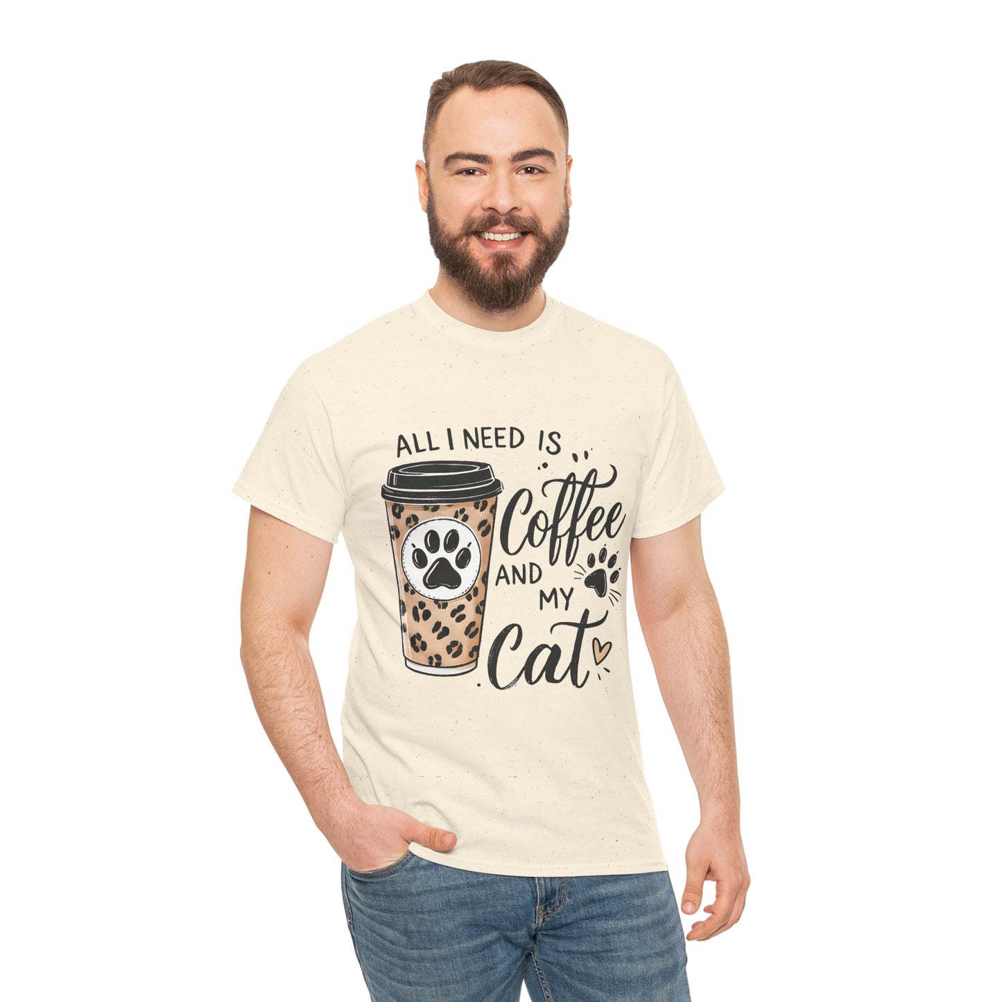 Coffee and My Cat T-Shirt — Leopard Coffee Cup Cat Paw Tee