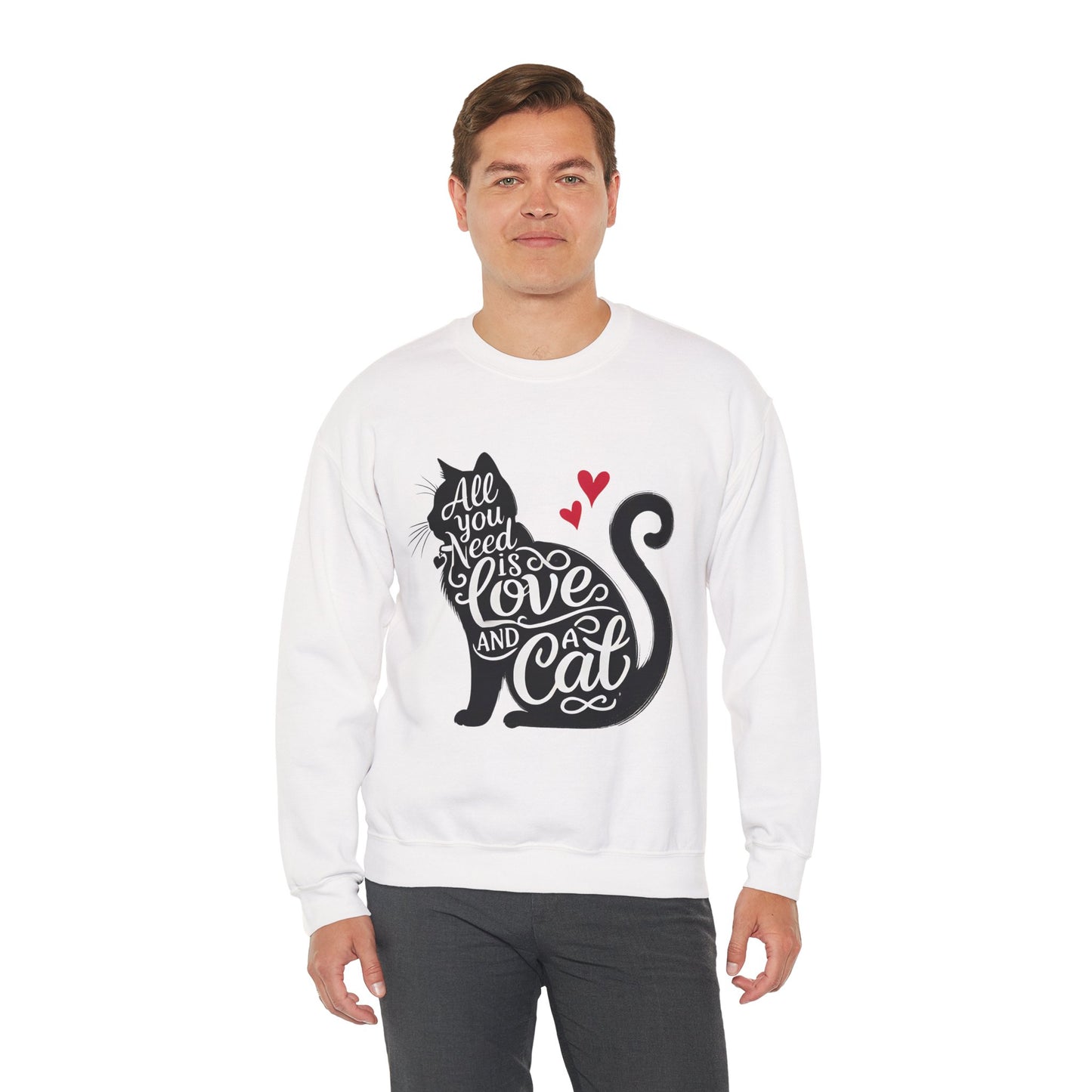 All You Need Is Love and a Cat sweatshirt - Cat Lover Crewneck Sweatshirt