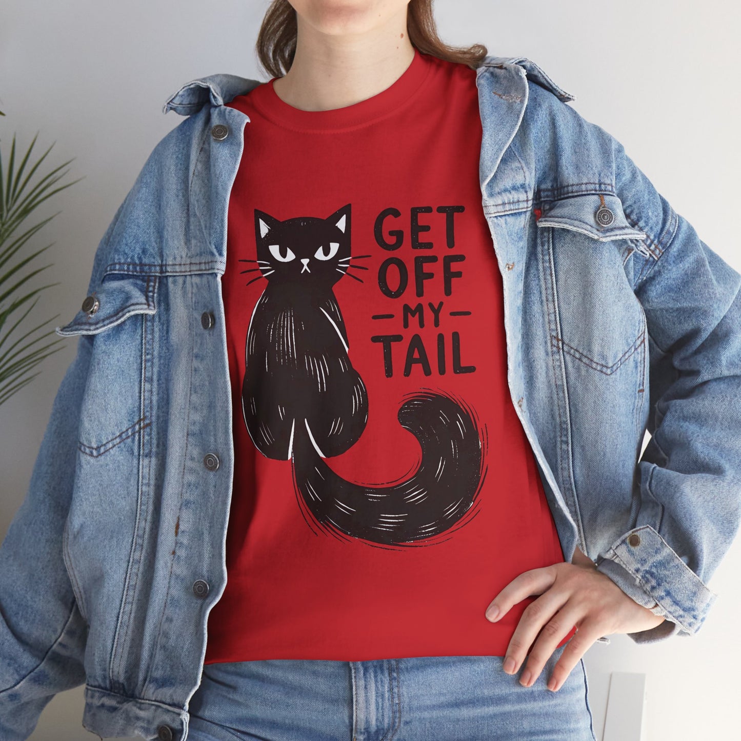 Cat T-Shirt — "Get Off My Tail" Funny Black Cat Tee