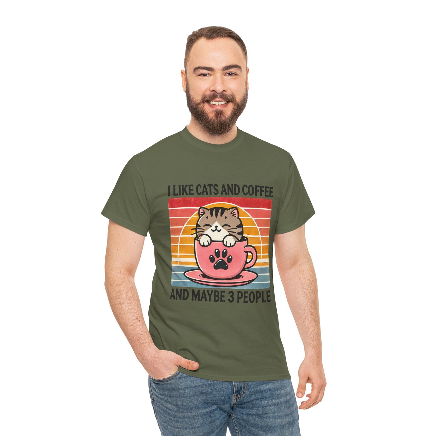 Cat & Coffee T-Shirt — "I Like Cats and Coffee and Maybe 3 People" Cute Vintage Tee