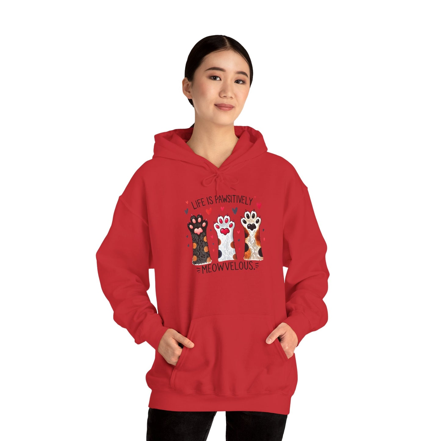 Cat Lover Hoodie — "Life is Pawsitively Meowvelous" Cute Cat Graphic Pullover