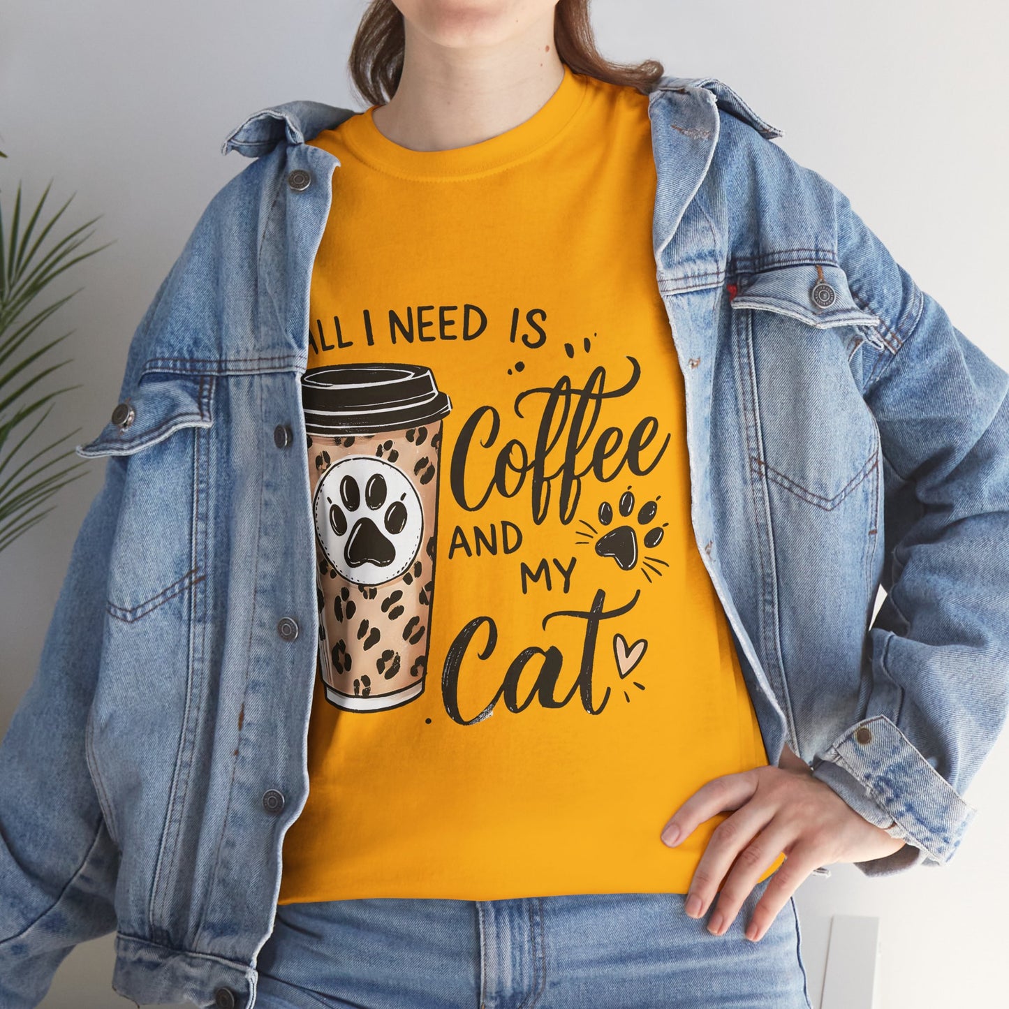 Coffee and My Cat T-Shirt — Leopard Coffee Cup Cat Paw Tee