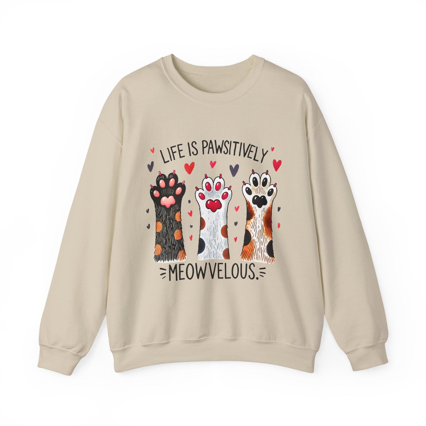 Cat Paw Sweatshirt – "Life Is Pawsitively Meowvelous" Cute Cat Lover Crewneck
