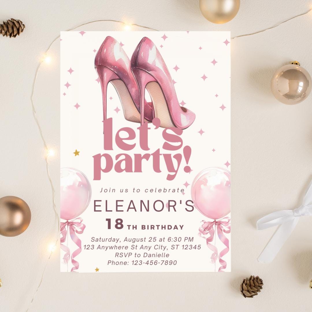 Pink Heels Birthday Invitation: Elegant Editable Canva Template