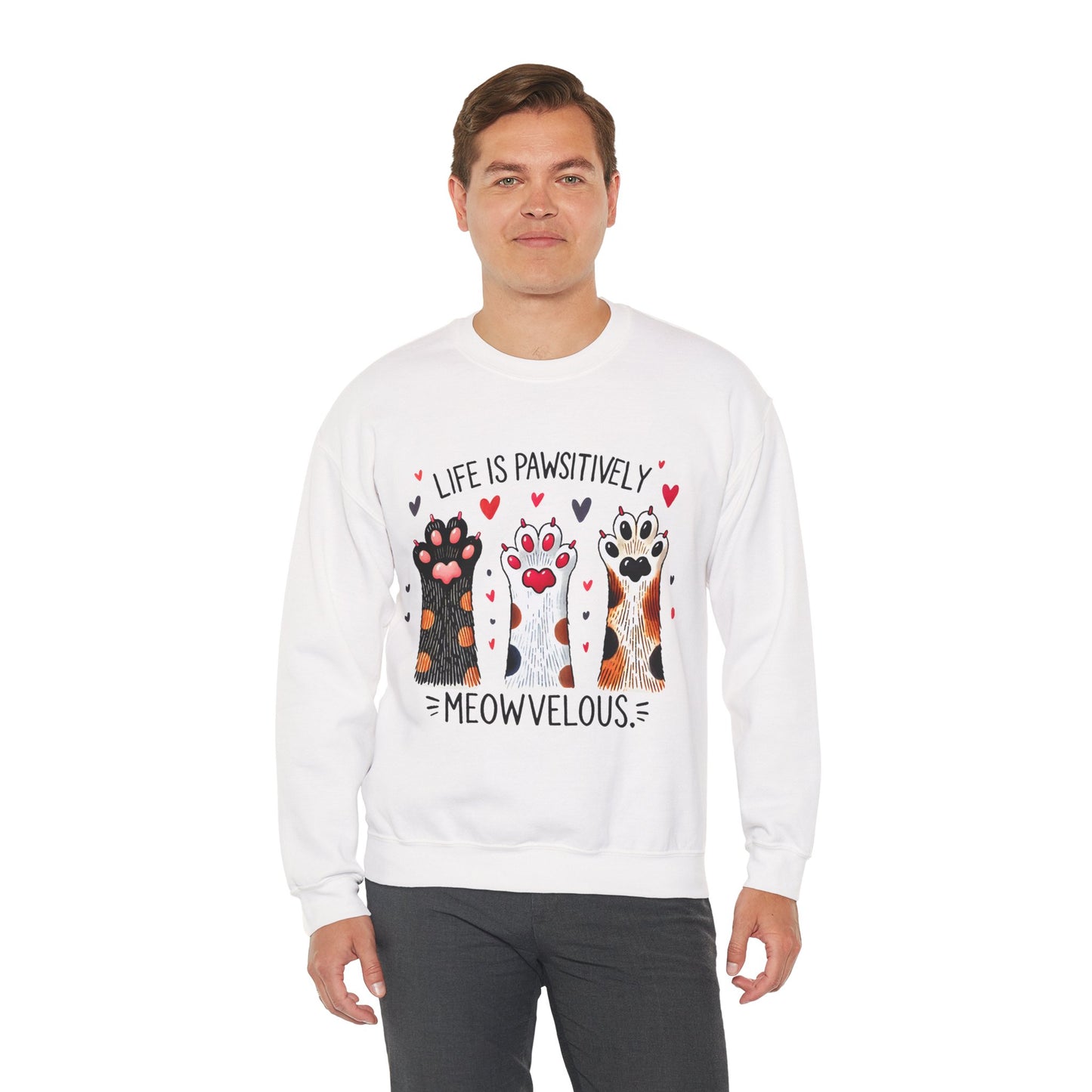 Cat Paw Sweatshirt – "Life Is Pawsitively Meowvelous" Cute Cat Lover Crewneck