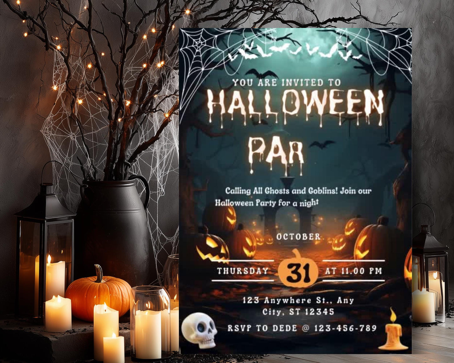 Invito modificabile per una festa di Halloween spettrale: itinerario fai da te (digitale)