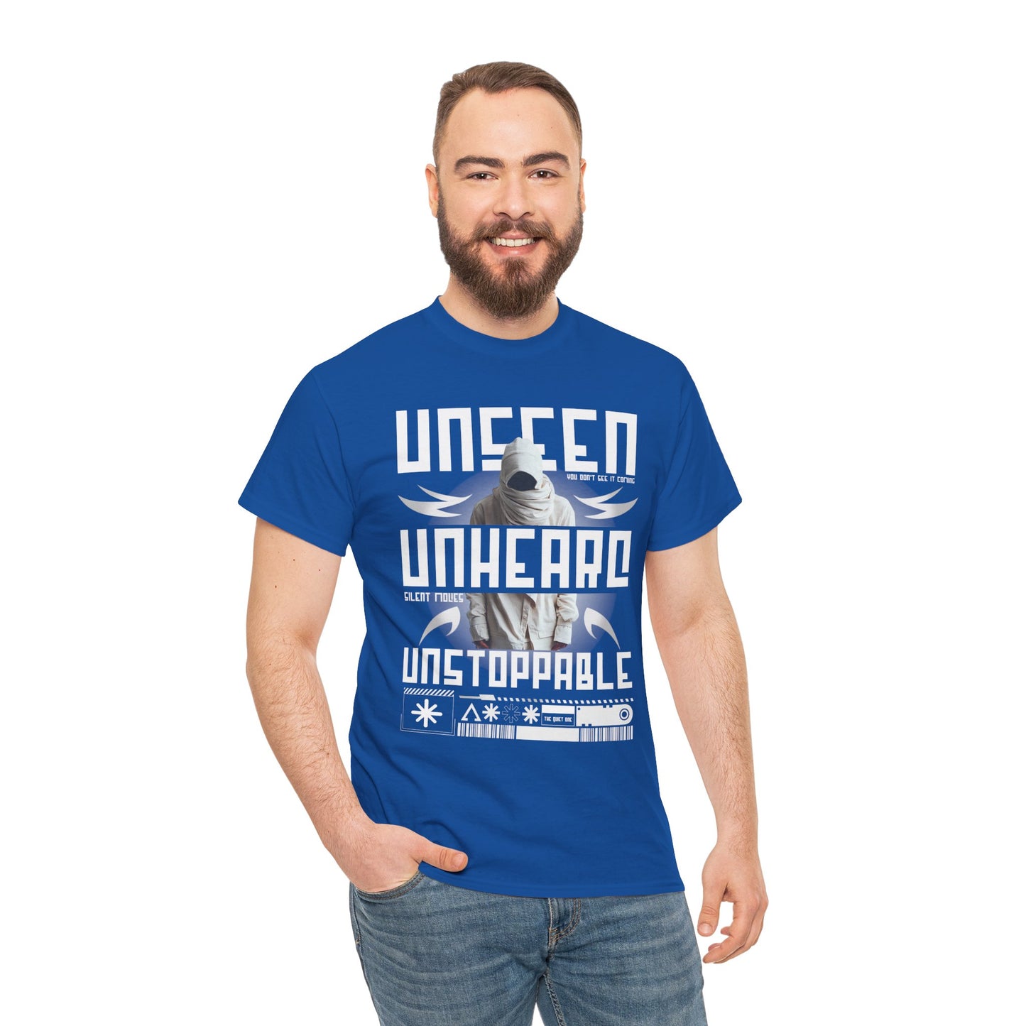 T-Shirt — "Unseen, Unheard, Unstoppable" Graphic Tee (Bold Futuristic Design)