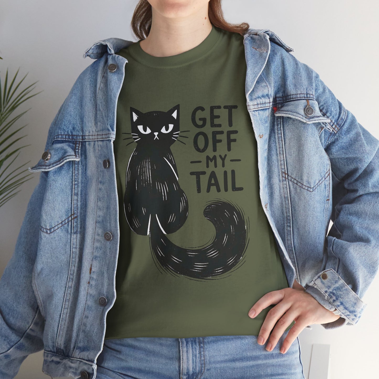 Cat T-Shirt — "Get Off My Tail" Funny Black Cat Tee