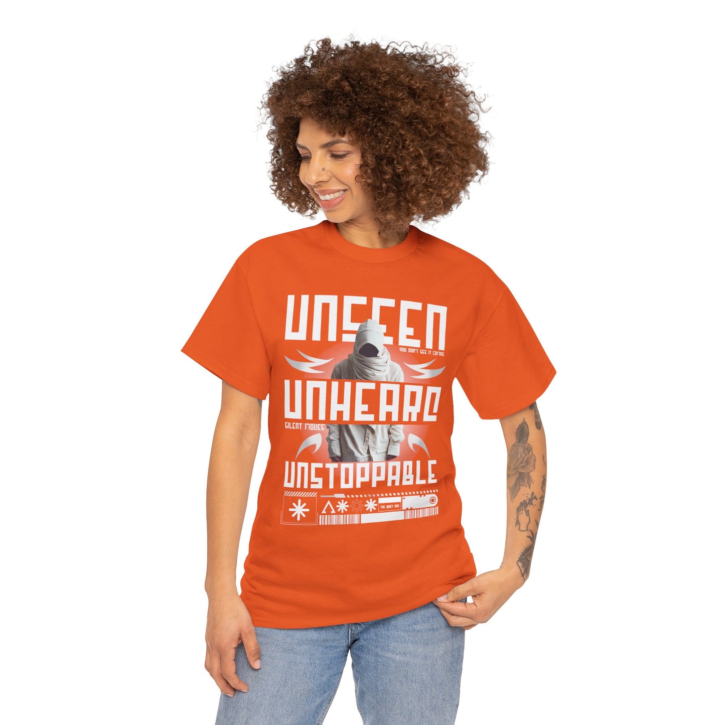 T-Shirt — "Unseen, Unheard, Unstoppable" Graphic Tee (Bold Futuristic Design)