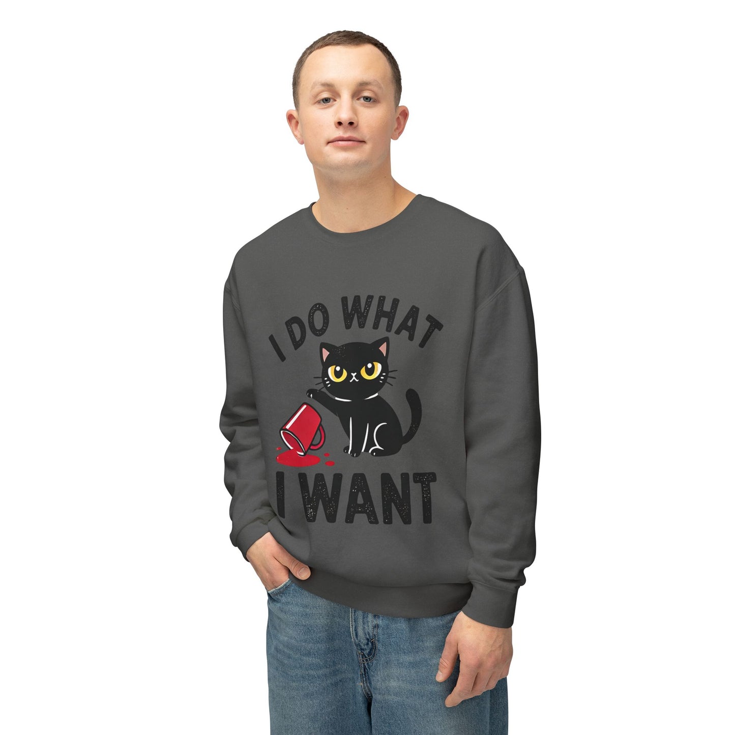 Cat Graphic Sweatshirt "I Do What I Want" – Cute Rebellious Cat Crewneck