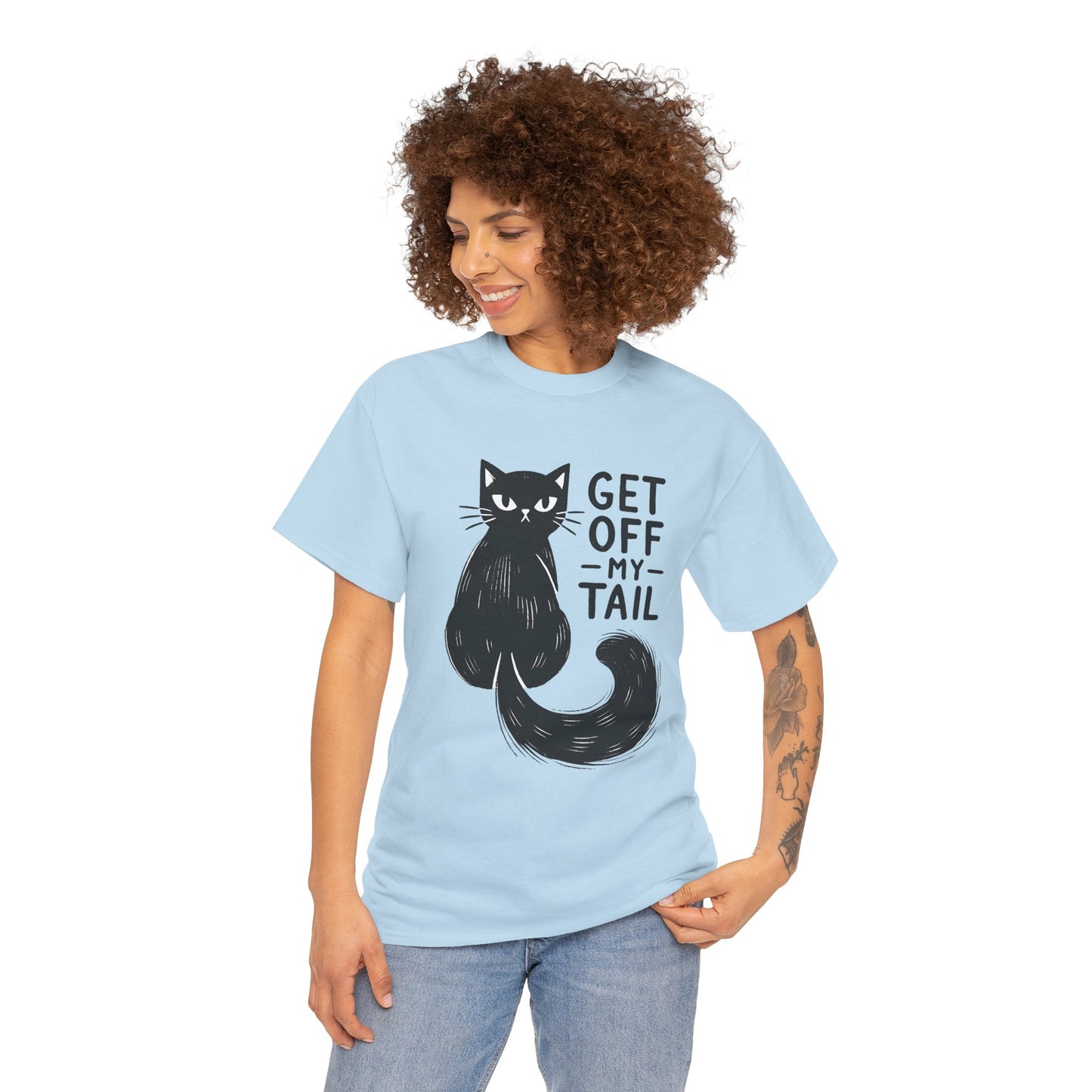 Cat T-Shirt — "Get Off My Tail" Funny Black Cat Tee