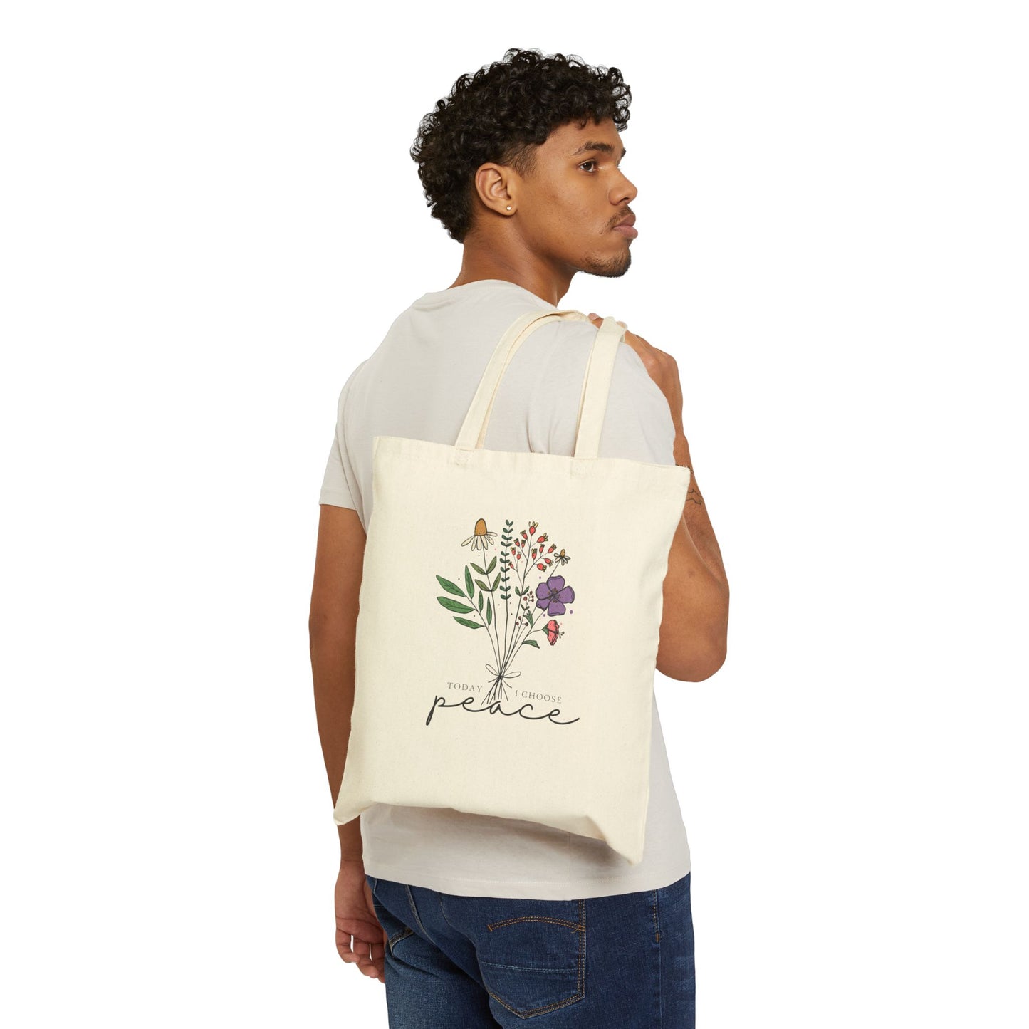 Peace Floral Tote Bag – Cotton Canvas Grocery & Market Bag with Wildflower Illustration