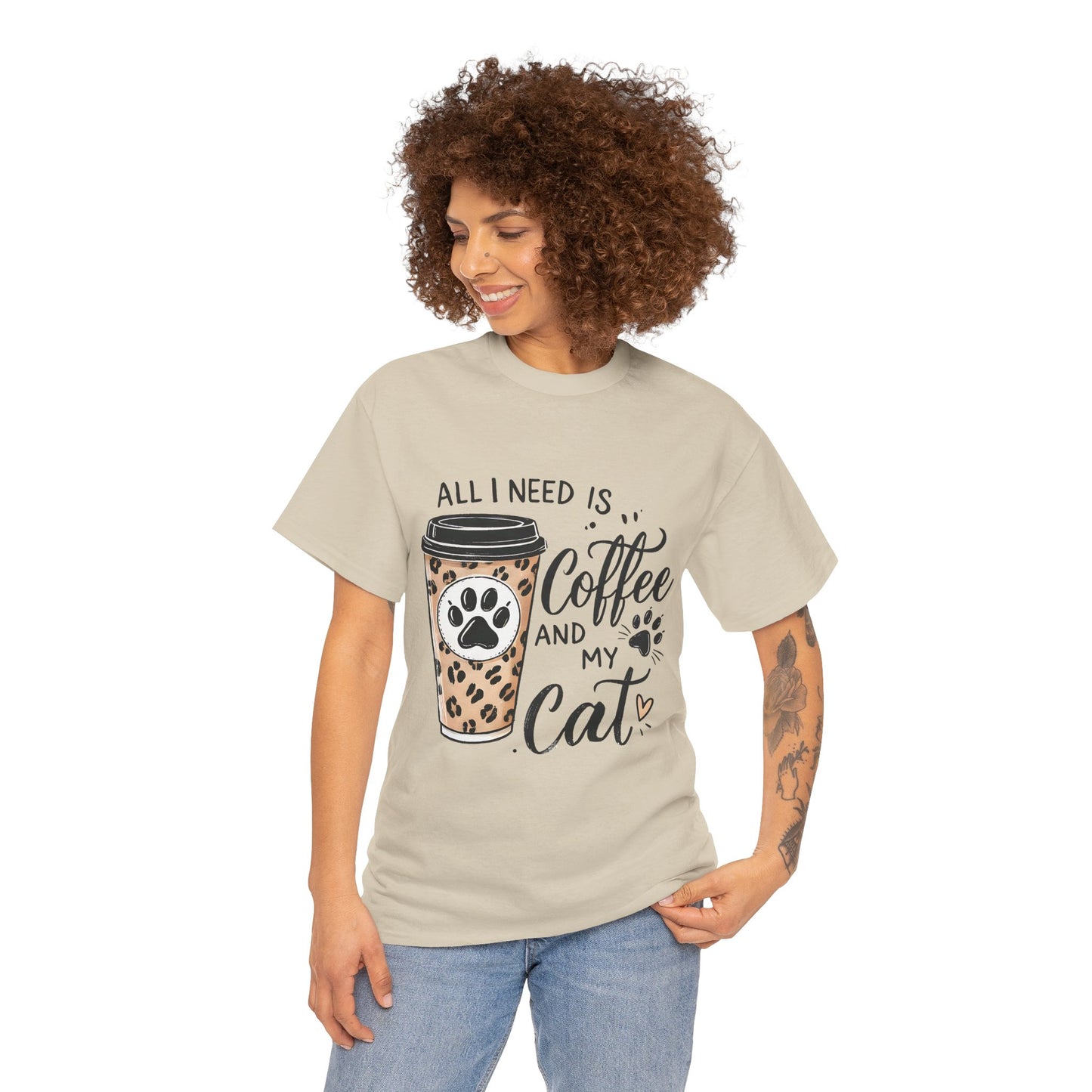 Coffee and My Cat T-Shirt — Leopard Coffee Cup Cat Paw Tee