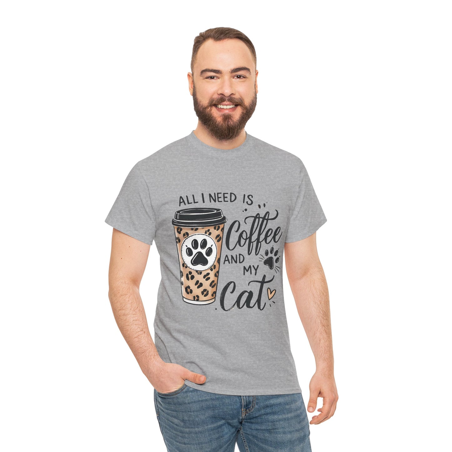 Coffee and My Cat T-Shirt — Leopard Coffee Cup Cat Paw Tee
