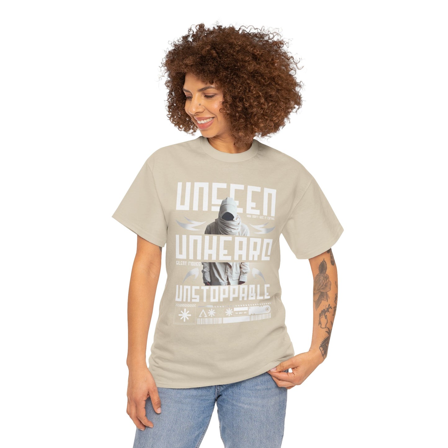 T-Shirt — "Unseen, Unheard, Unstoppable" Graphic Tee (Bold Futuristic Design)