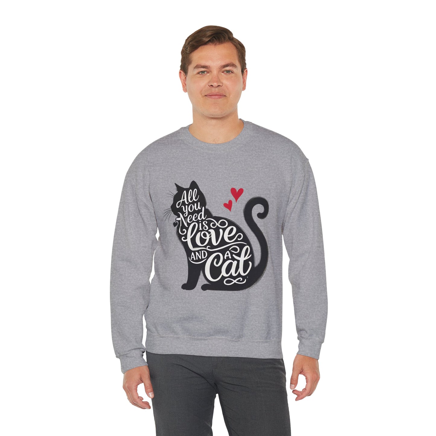 All You Need Is Love and a Cat sweatshirt - Cat Lover Crewneck Sweatshirt