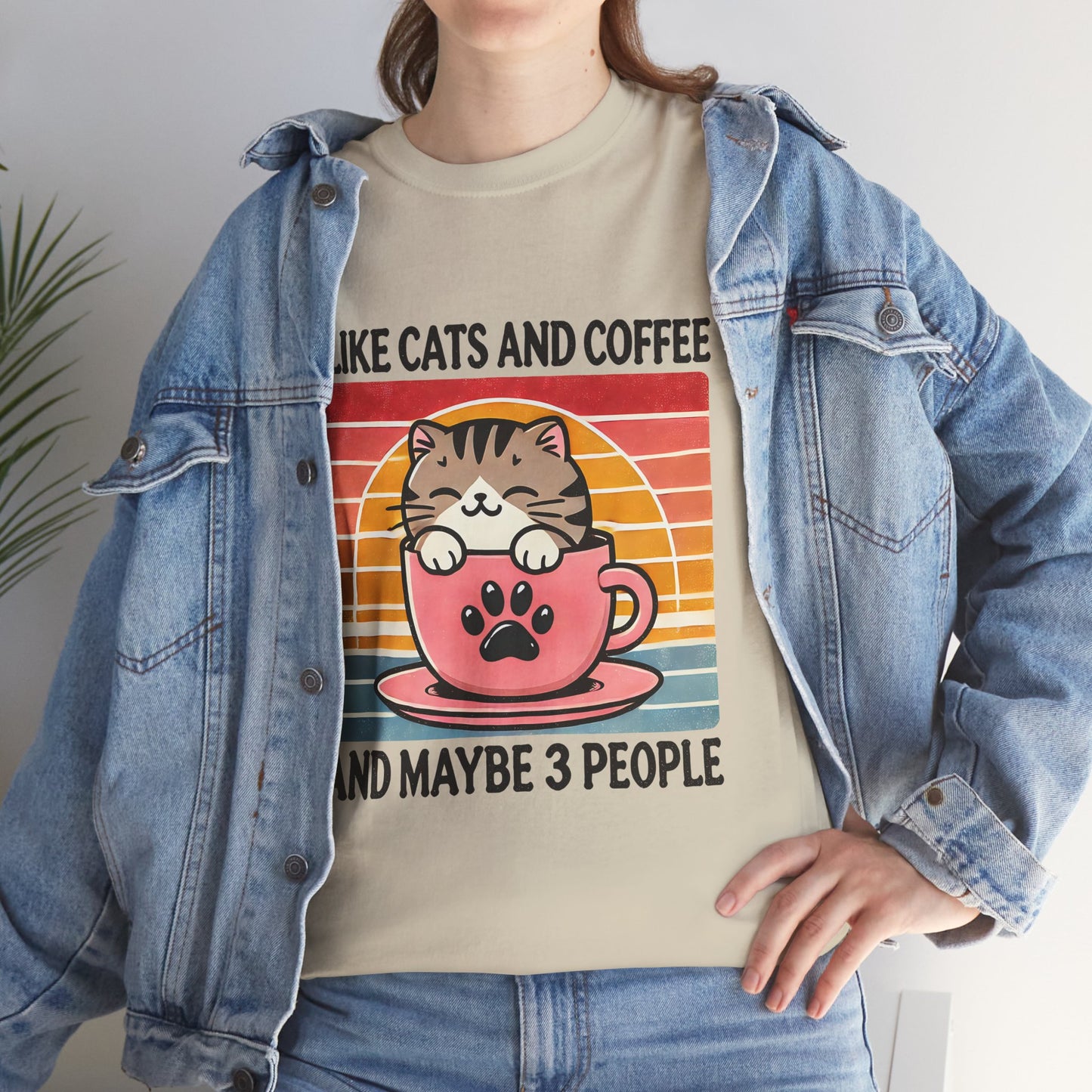 Cat & Coffee T-Shirt — "I Like Cats and Coffee and Maybe 3 People" Cute Vintage Tee