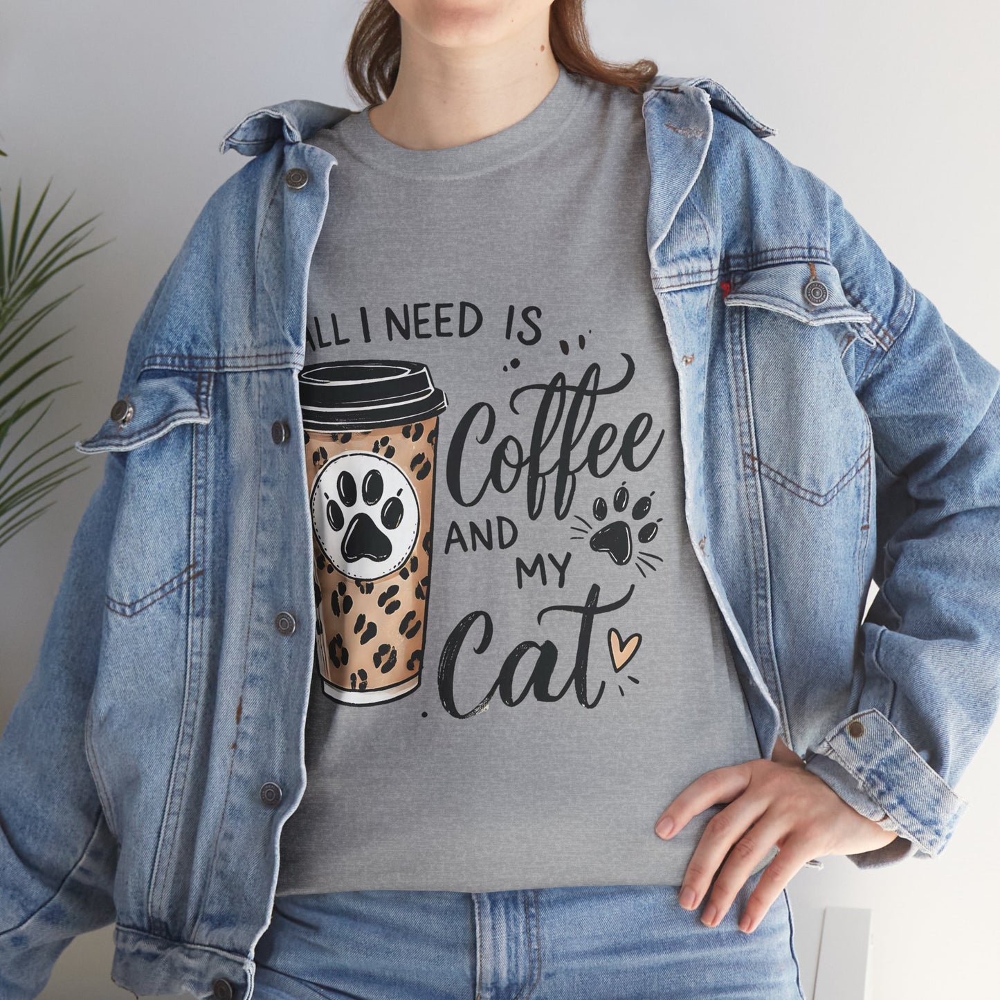 Coffee and My Cat T-Shirt — Leopard Coffee Cup Cat Paw Tee