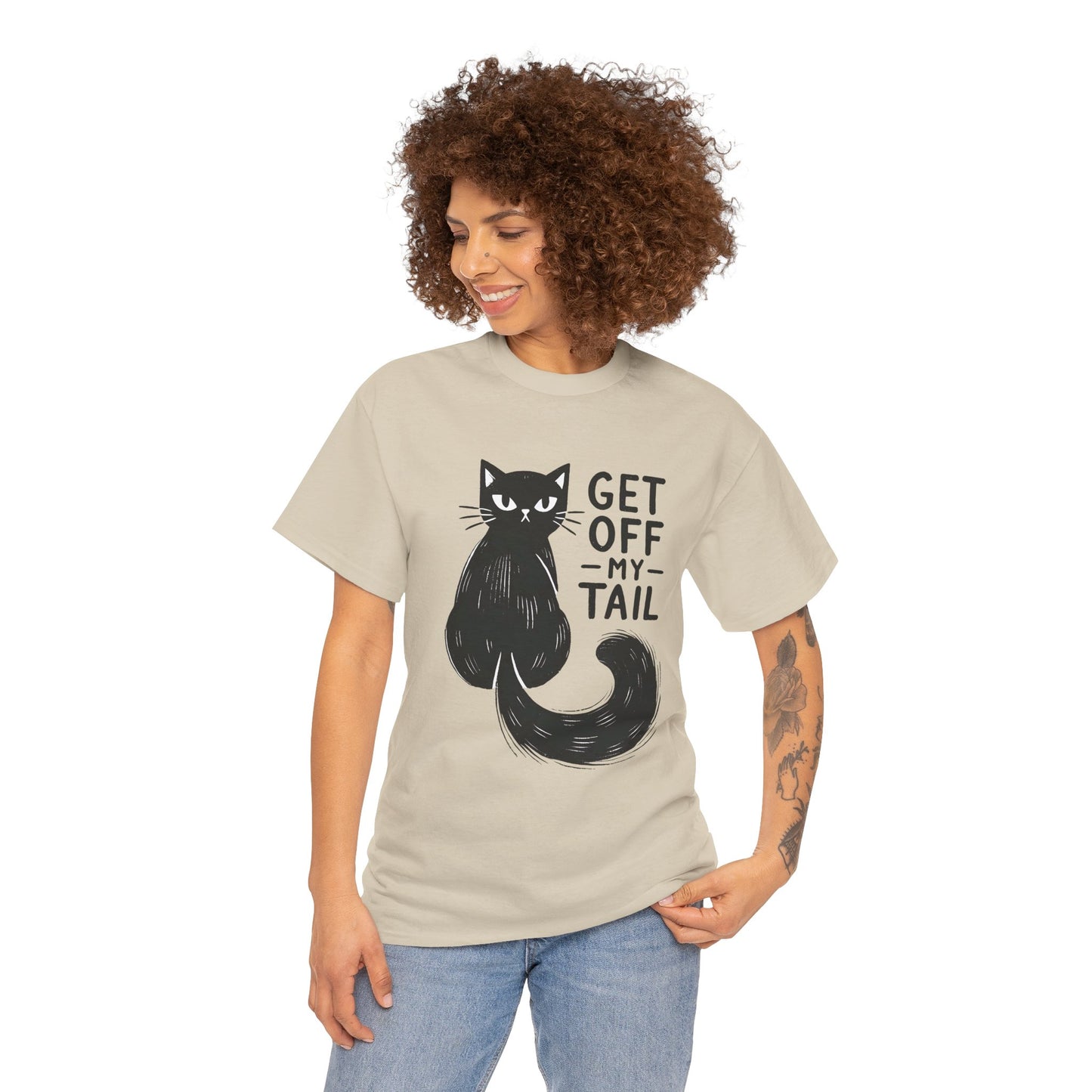 Cat T-Shirt — "Get Off My Tail" Funny Black Cat Tee