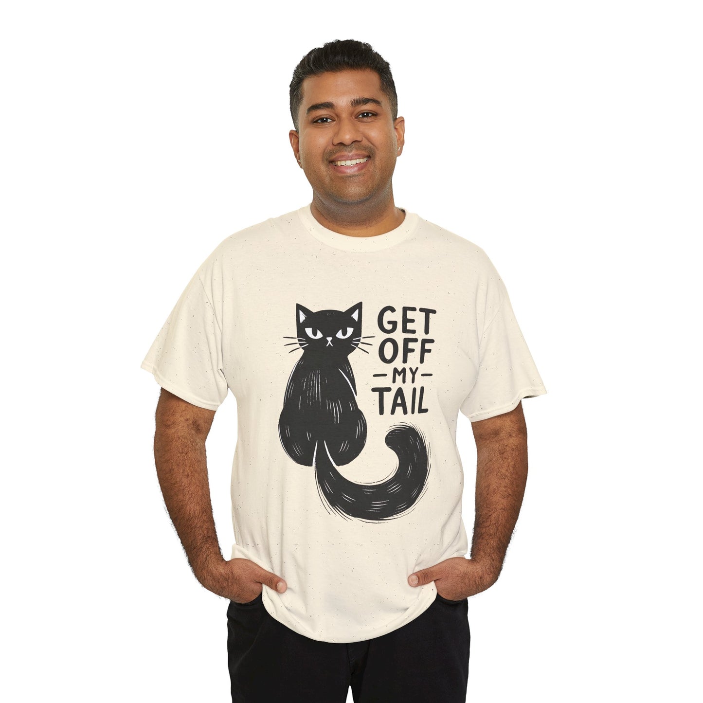 Cat T-Shirt — "Get Off My Tail" Funny Black Cat Tee